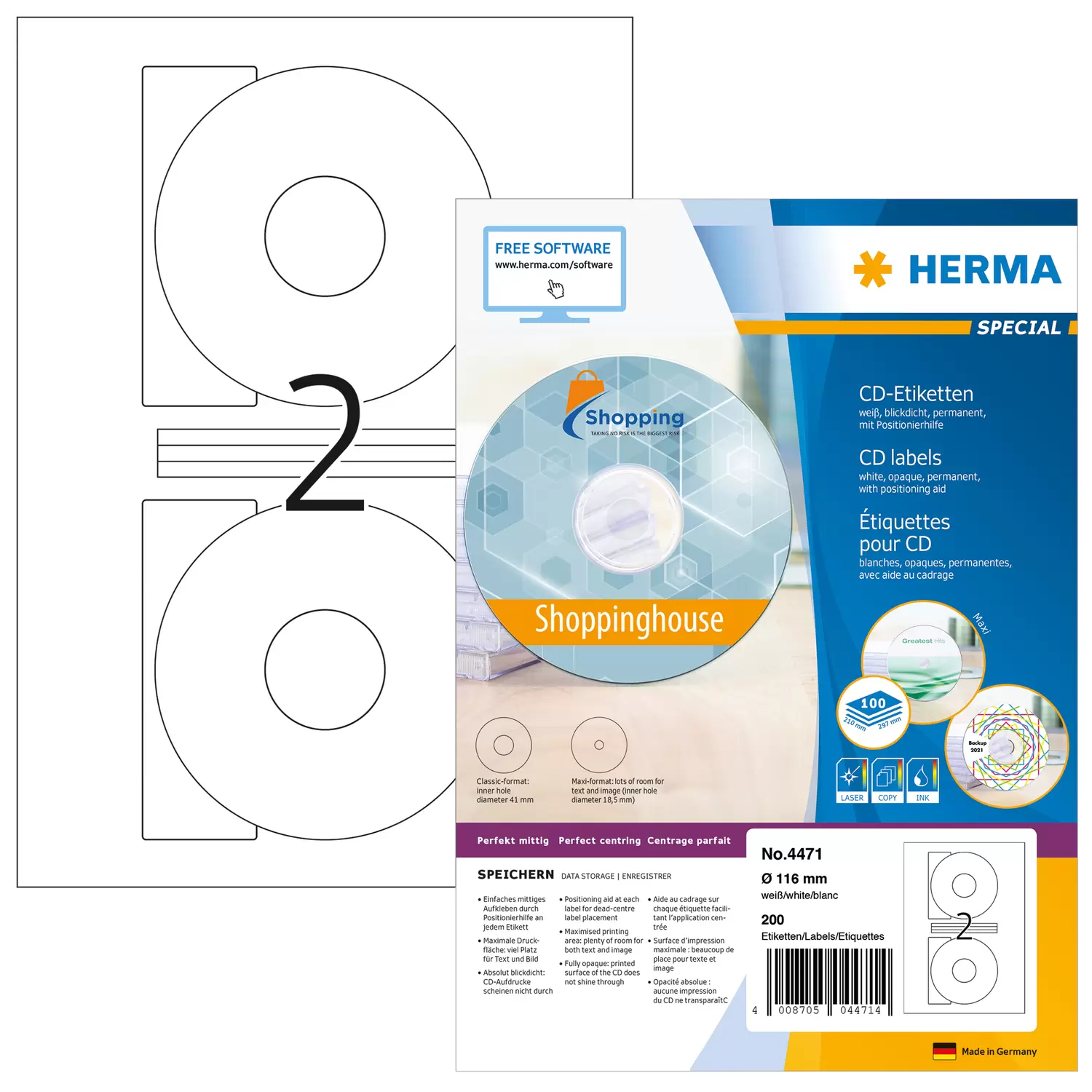 HERMA Special - Papier - matt - permanent selbstklebend - weiß - 116 mm rund 200 Etikett(en) (100 Bogen x 2), Ansicht 4