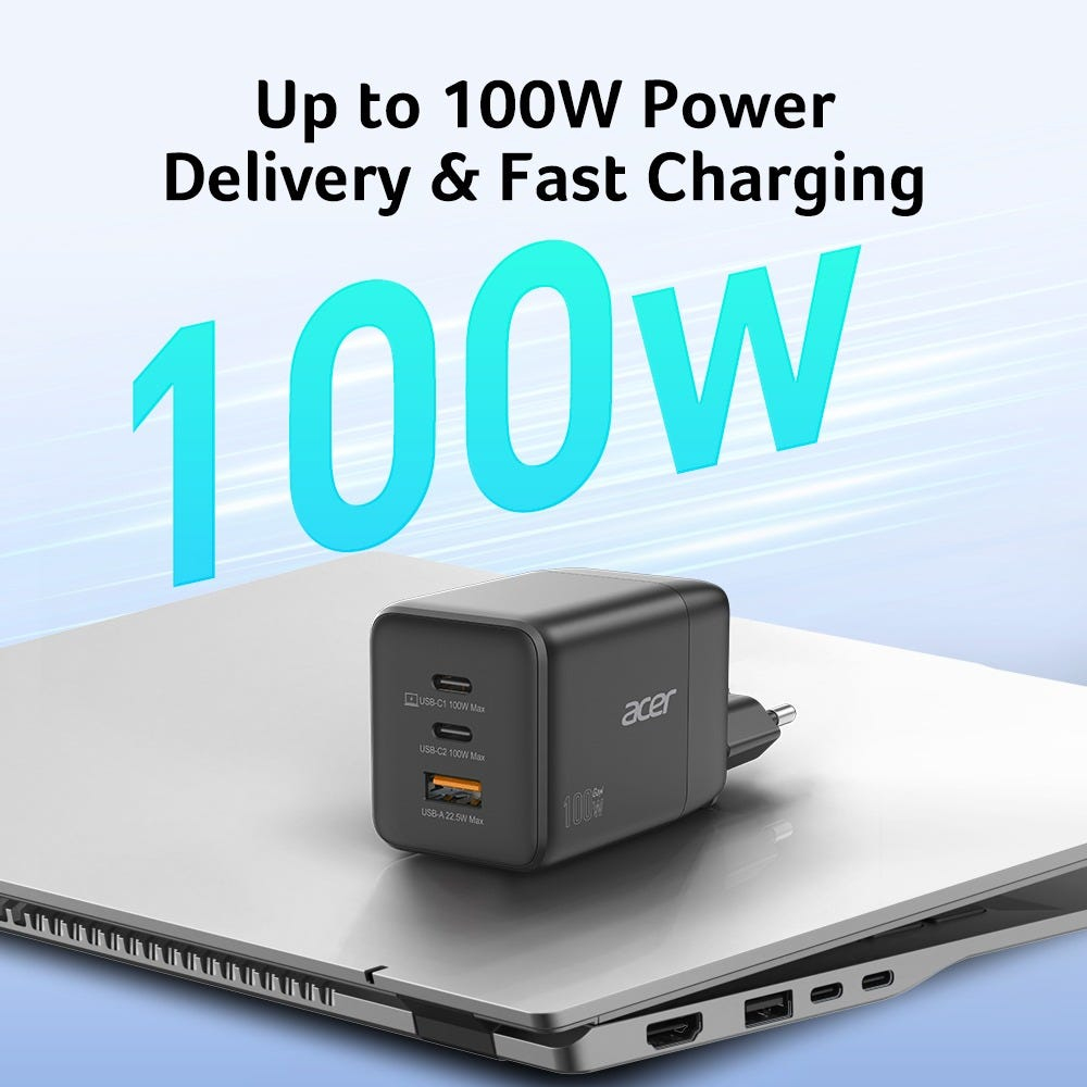 Acer GaN charger 2x USB-C+ 1x USB-A black, Ansicht 3