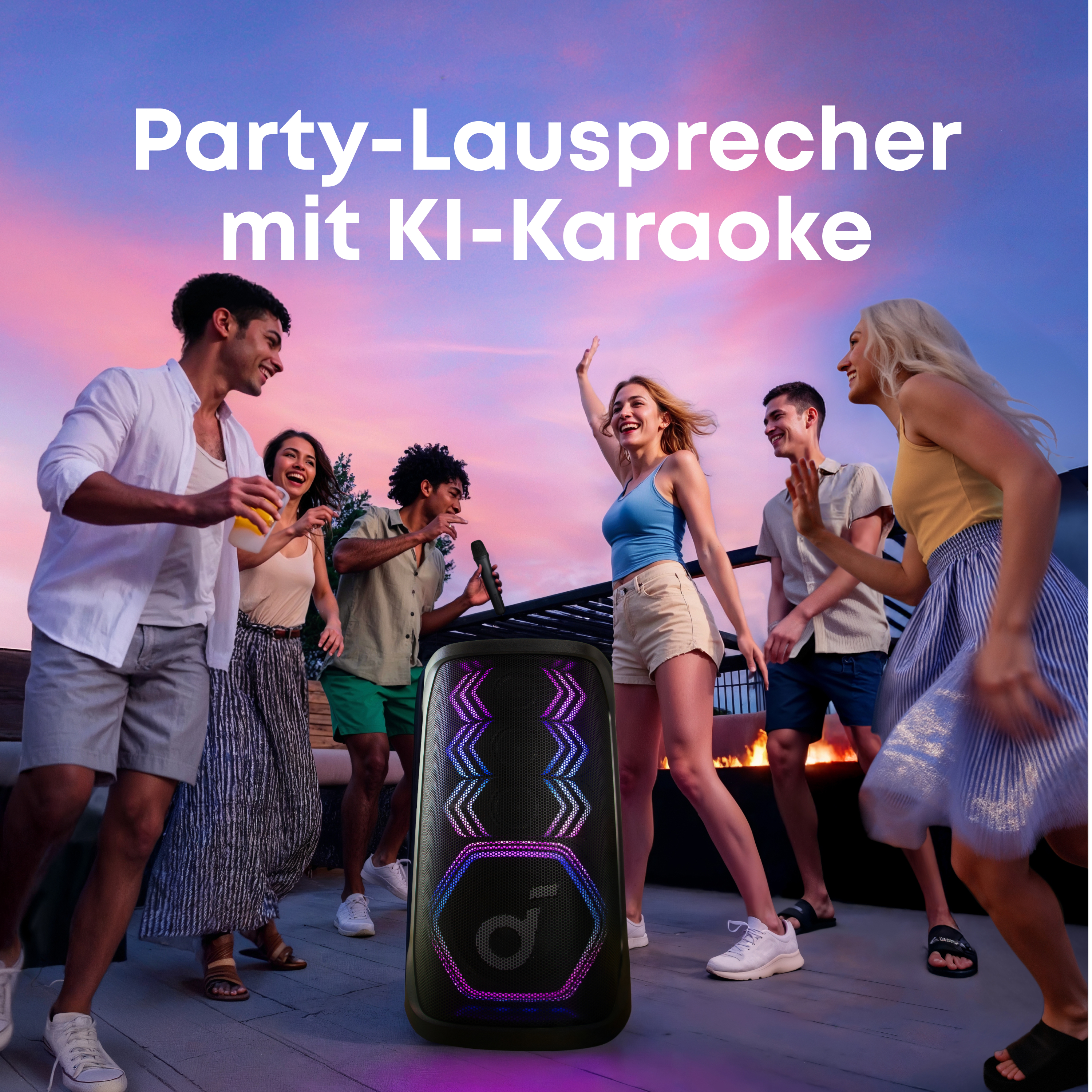 Anker Innovations Soundcore Rave 3S Bluetooth Partybox AI Karaoke IPX4 Beat-synced Lichtshow - Mikrofon, Ansicht 2