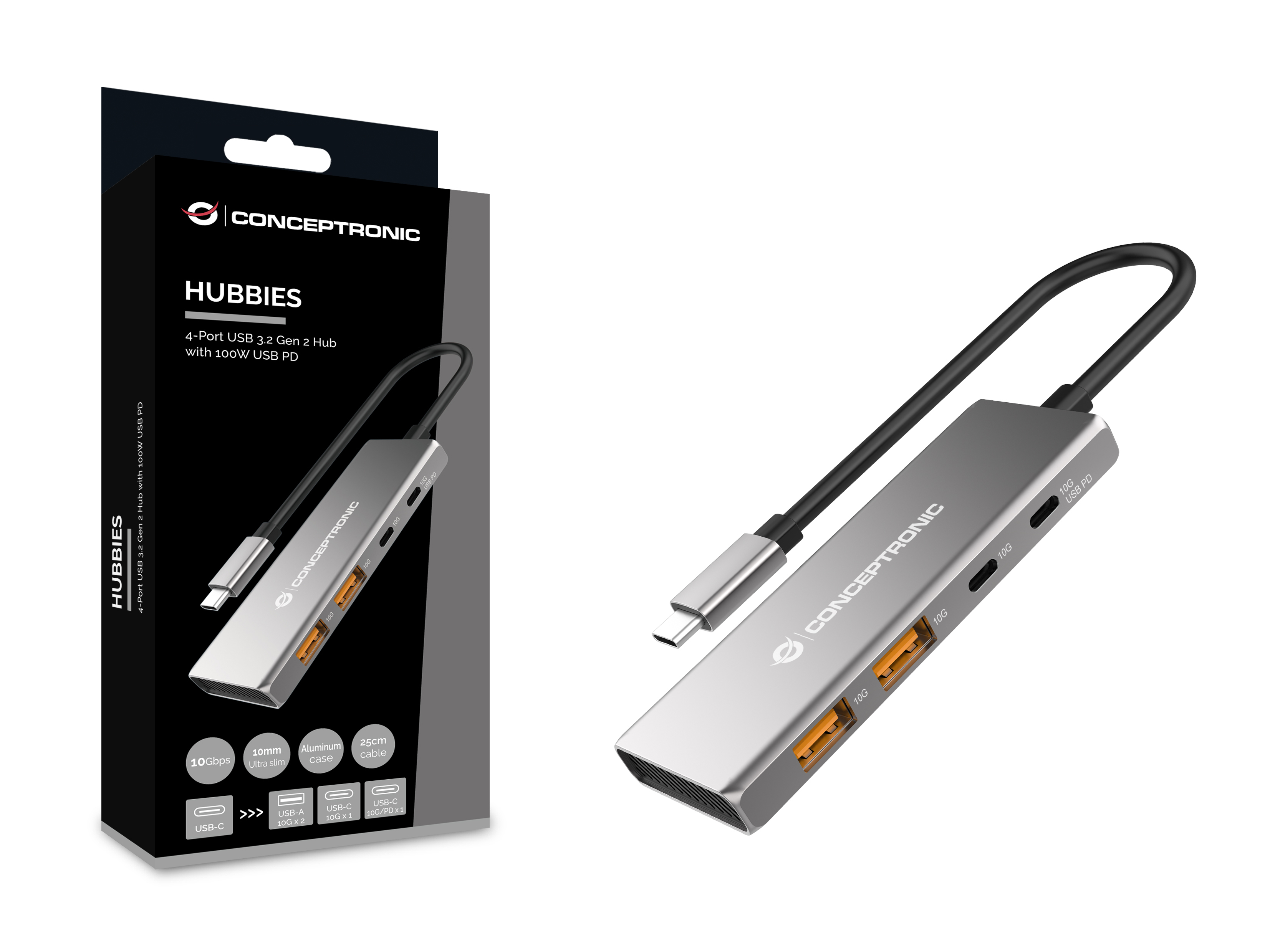 Conceptronic HUBBIES15G - USB 3.2 Gen 2 (3.1 Gen 2) Type-C - USB 3.2 Gen 2 (3.1 Gen 2) Type-A - USB 3.2 Gen 2(3.1 Gen 2), Ansicht 2