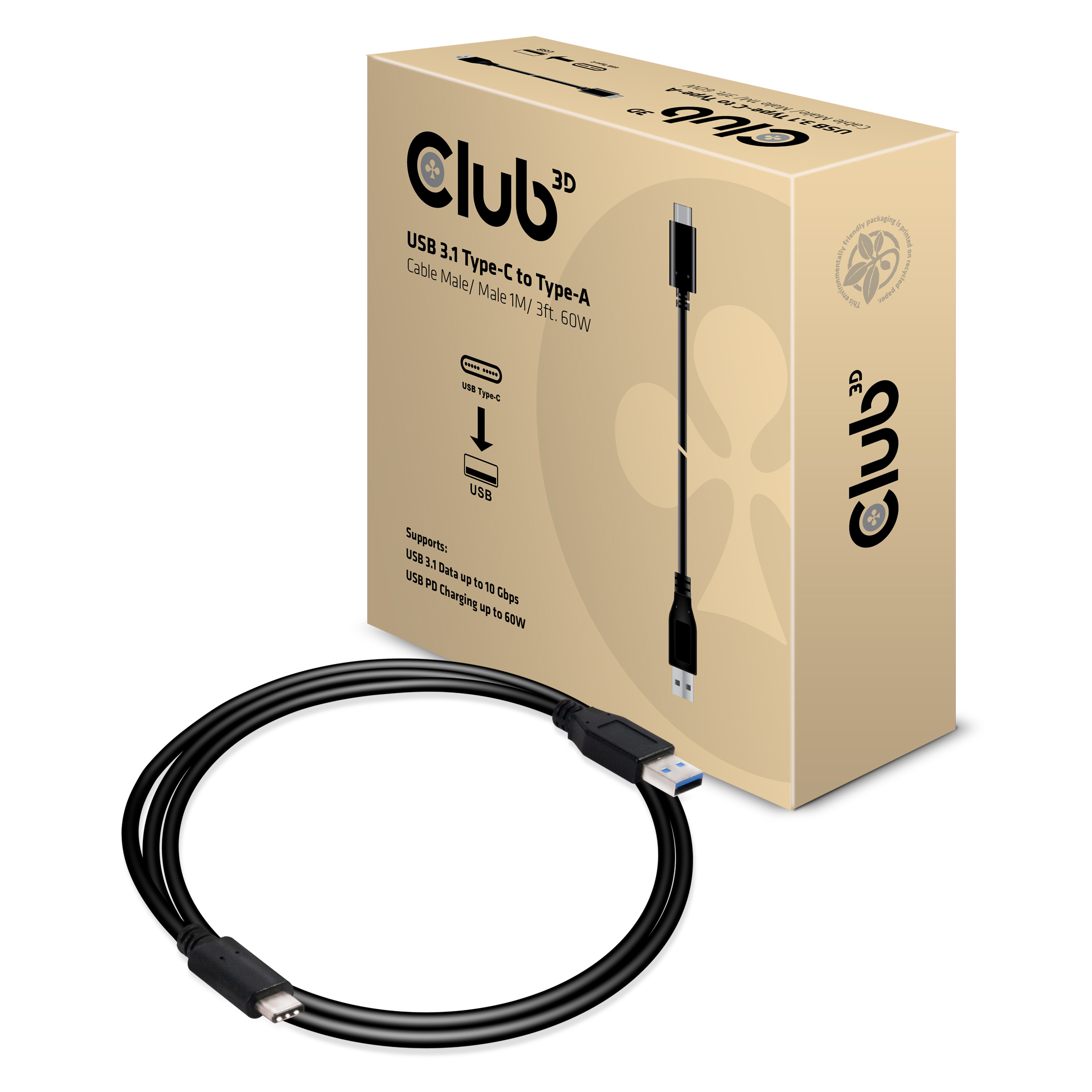 Club 3D USB-Kabel - 24 pin USB-C (M) zu USB (M), Ansicht 2