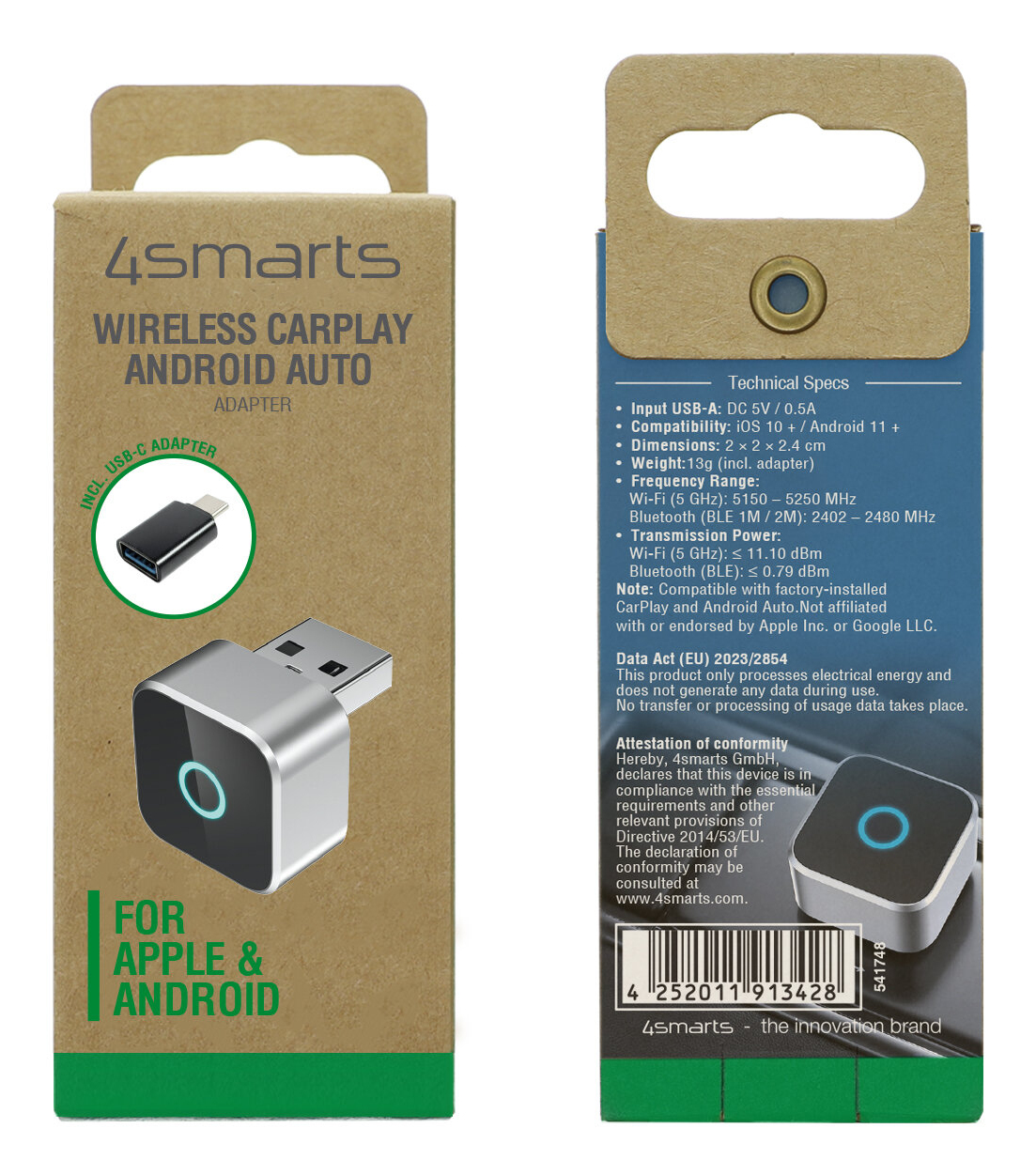 4smarts Wireless CarPlay Android Auto Adapter silber, Ansicht 2