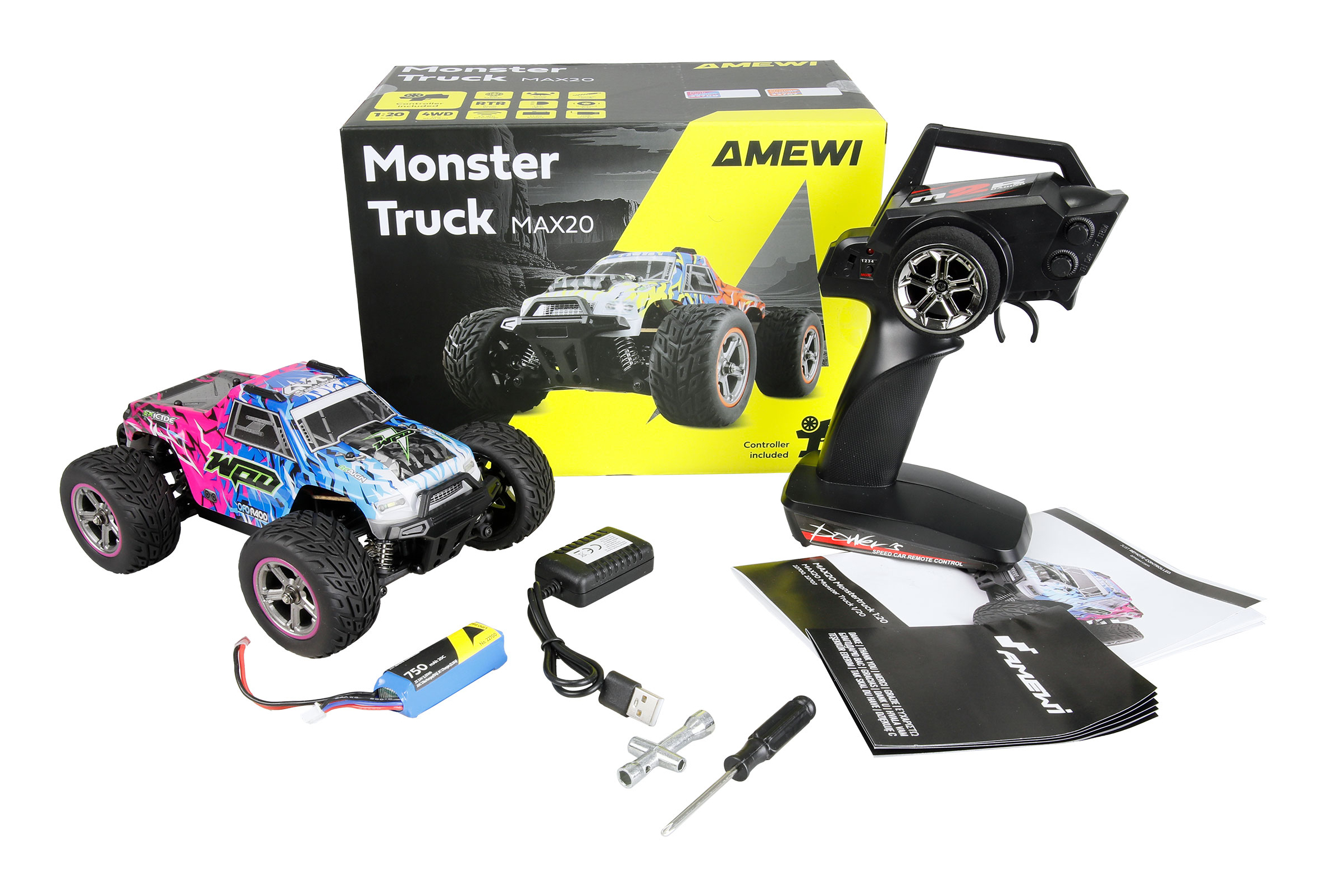 Amewi Hyper Go MAX20 Monstertruck Li-Po 750mAh blau/pink, Ansicht 3
