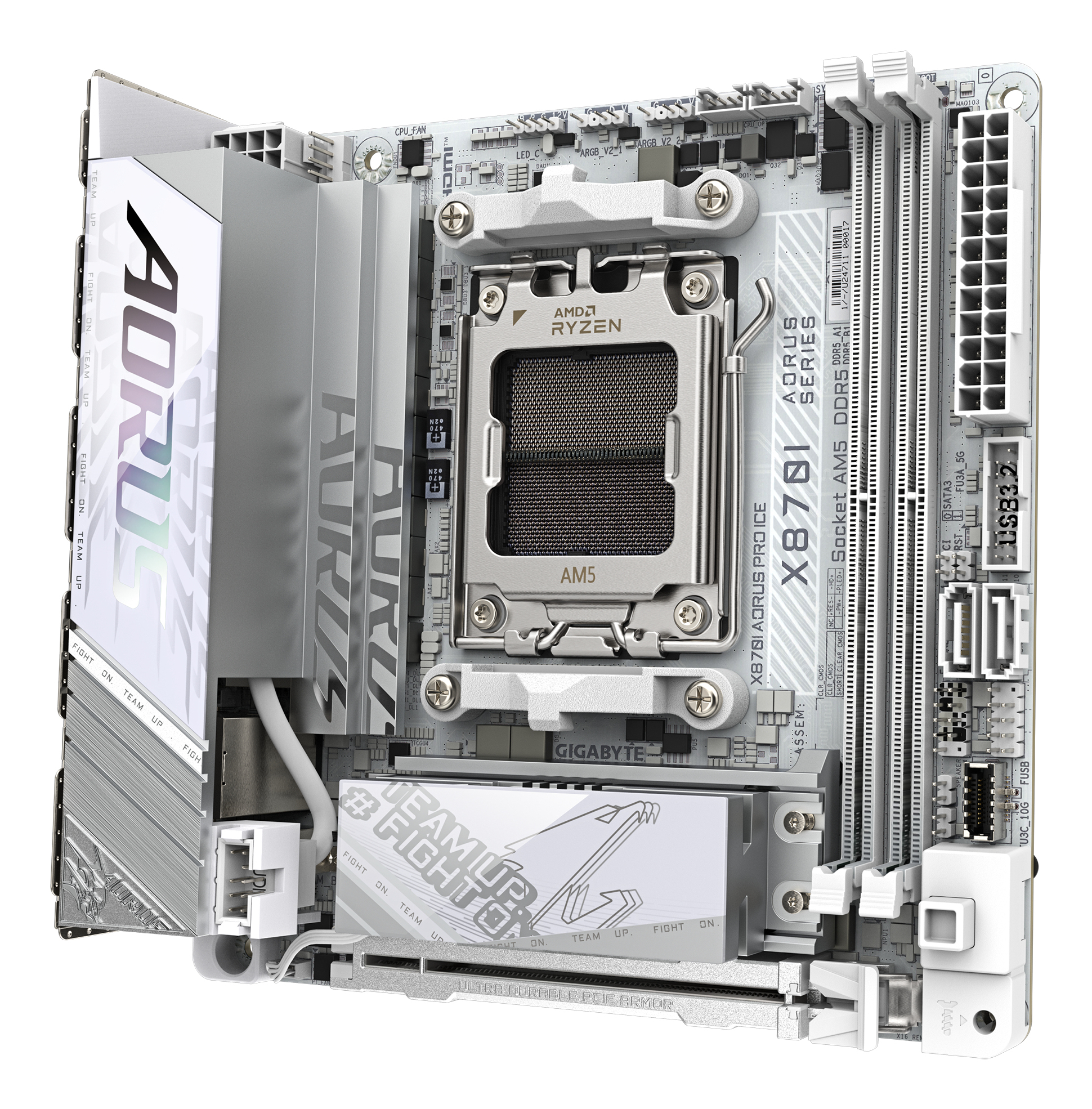 Gigabyte AORUS X870I PRO ICE - Motherboard - Mini-ITX - Socket AM5 - AMD X870 Chipsatz - USB4, USB-C 3.2 Gen2, Ansicht 3