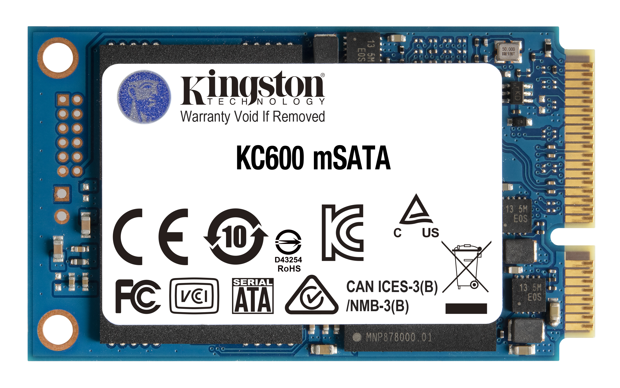 Kingston KC600 - SSD - verschlüsselt - 1024 GB - intern - mSATA - SATA 6Gb/s - 256-Bit-AES - TCG Opal Encryption, Self-Encrypting Drive (SED) Image