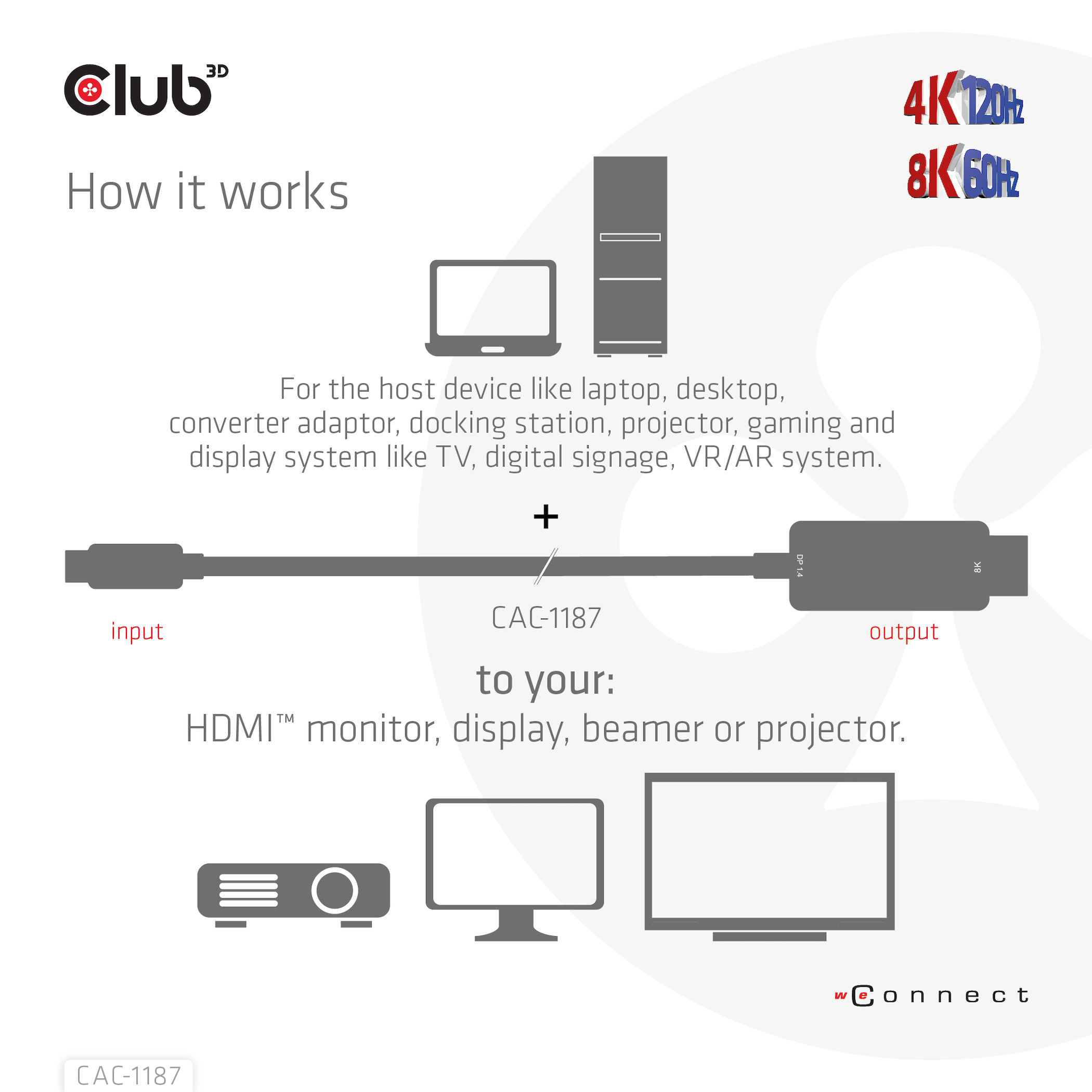 Club 3D CAC-1187 - Adapterkabel - Mini DisplayPort männlich zu HDMI männlich - 1.8 m - unterstützt 8K 60 Hz(7680 x 4320), Ansicht 4