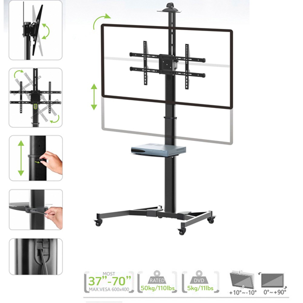 Techly ICA-TR46 - Multimedia-Wagen - Schwarz - Kunststoff - Stahl - Flachbildschirm - 50 kg - 5 kg, Ansicht 2