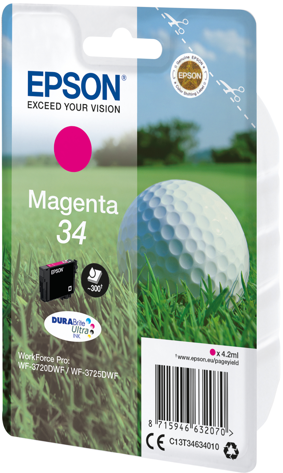Epson Golf ball Singlepack Magenta 34 DURABrite Ultra Ink - Standardertrag - Tinte auf Pigmentbasis - 4,2 ml - 300 Seiten - 1 Stück(e)