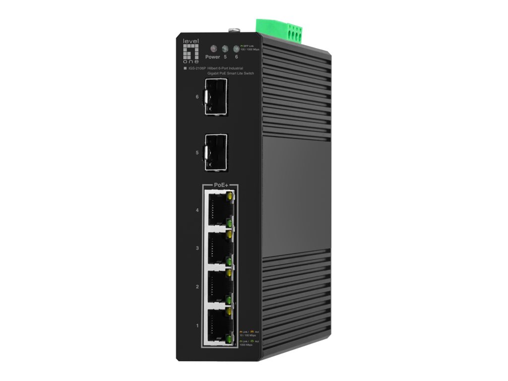 LevelOne Hilbert IGS-2106P - Switch - industrial, lite, 802.3af/at, -40 to 75°C - Smart - 4 x 10/100/1000 + 2 x Gigabit SFP (Uplink)