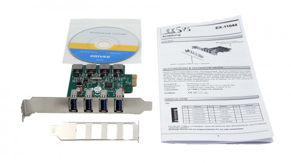 Exsys EX-11044 - PCIe - USB 3.2 Gen 1 (3.1 Gen 1) - Weiblich - Full-height / Low-profile - 4x External USB 3.2 Gen 1 A, Ansicht 2