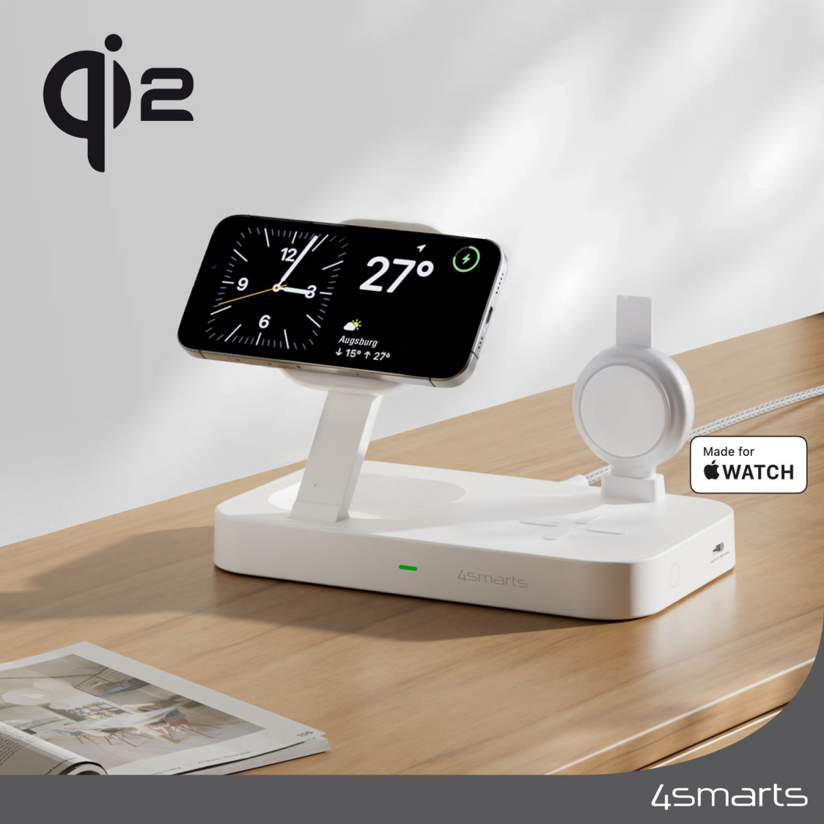 4smarts Trident - Kabelloses Ladegerät - Qi2 + AC-Netzteil - 25 Watt - 1 A (24 pin USB-C), Ansicht 2
