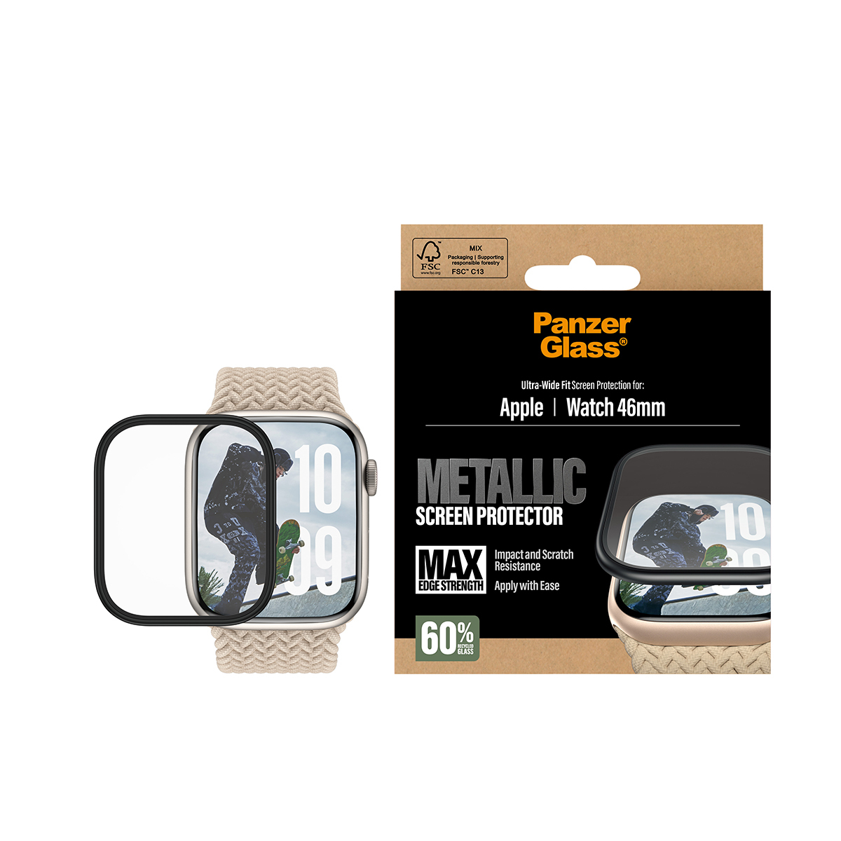 PanzerGlass Screen Protector w. Black Metal Frame Apple Watch - 44,92 x 38,68 mm, Ansicht 3