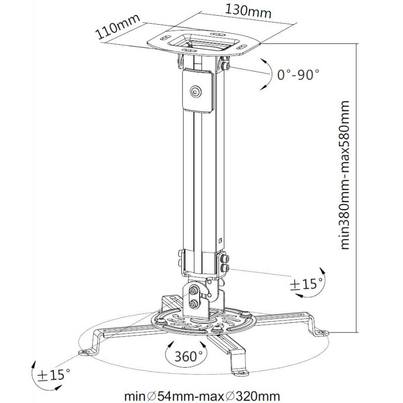 Techly Klammer - für Projektor - Aluminium, Stahl - Silber, Ansicht 3