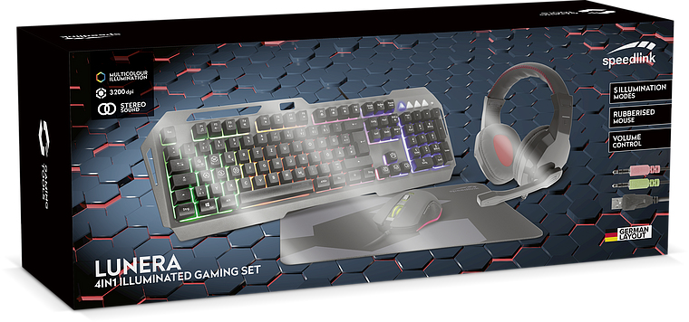 SPEEDLINK LUNERA 4in1 - Kabelgebunden - USB - LED - Schwarz - Maus enthalten - TL: Deutsch, QWERTZ, Ansicht 4