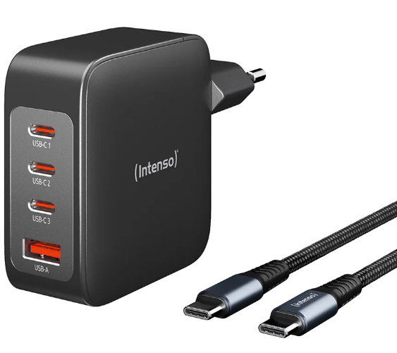 Intenso W140A3C - Netzteil - GaN - 240 Watt - 5 A - PD 3.0, PD/PPS, QC 4.0 - 4 Ausgänge (3 x USB-C, USB Typ A), Ansicht 2