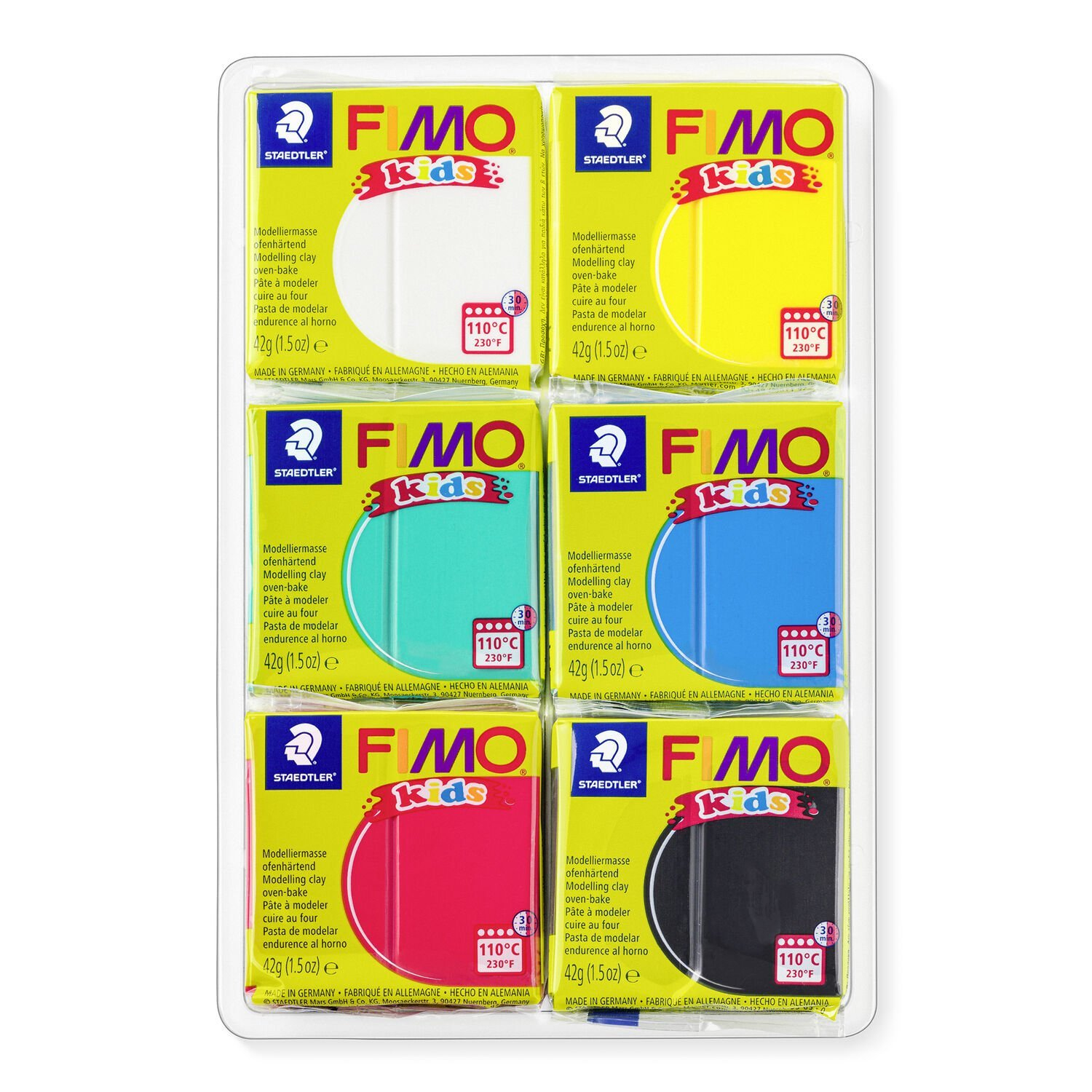 STAEDTLER FIMO 8032001 - Knetmasse - Schwarz - Blau - Grün - Rot - Weiß - Gelb - Kinder - 6 Farben - 110 °C - 42 g, Ansicht 2