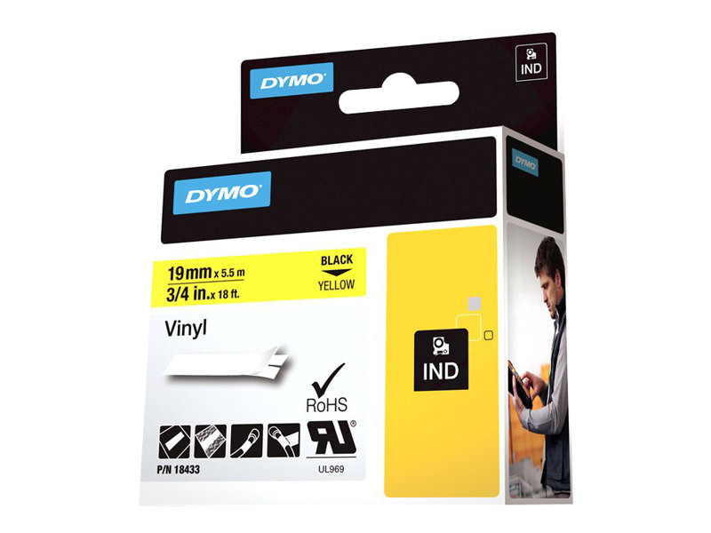 Dymo Selbstklebend - Schwarz auf Gelb - Roll (1.9 cm x 5.5 m)