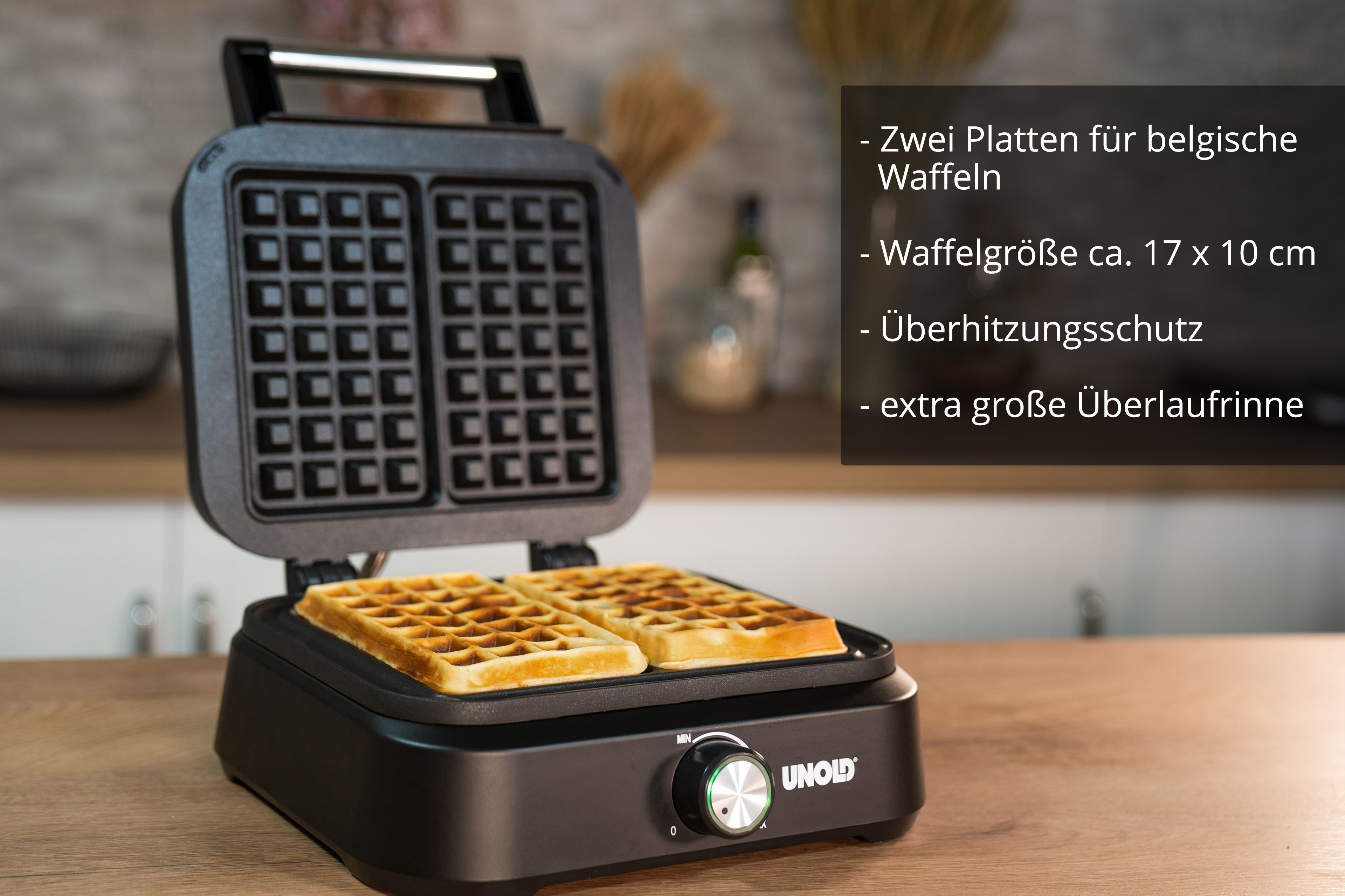 UNOLD BELGISCHES WAFFELEISEN Brüssel 48275 - 2 Waffel(n) - Rechteckig - Schwarz - Kunststoff - Kunststoff - 0,7 m, Ansicht 3
