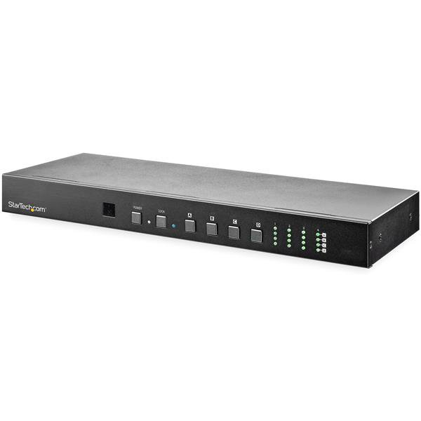 StarTech.com 4x4 HDMI-Matrix-Switch mit Audio und Ethernet Steuerung - 4K 60Hz Video - Rackmontage HDMI 2.0 Splitter mit Fernbedienung - HDMI-Umschaltbox - mit RS232-Steuerung, AV-Matrix-Umschalter, 4096 x 2160 Pixel, 18 Gbit/s, 4096 x 2160 3840 x 2160 1920 x 1200, Schwarz, Metall