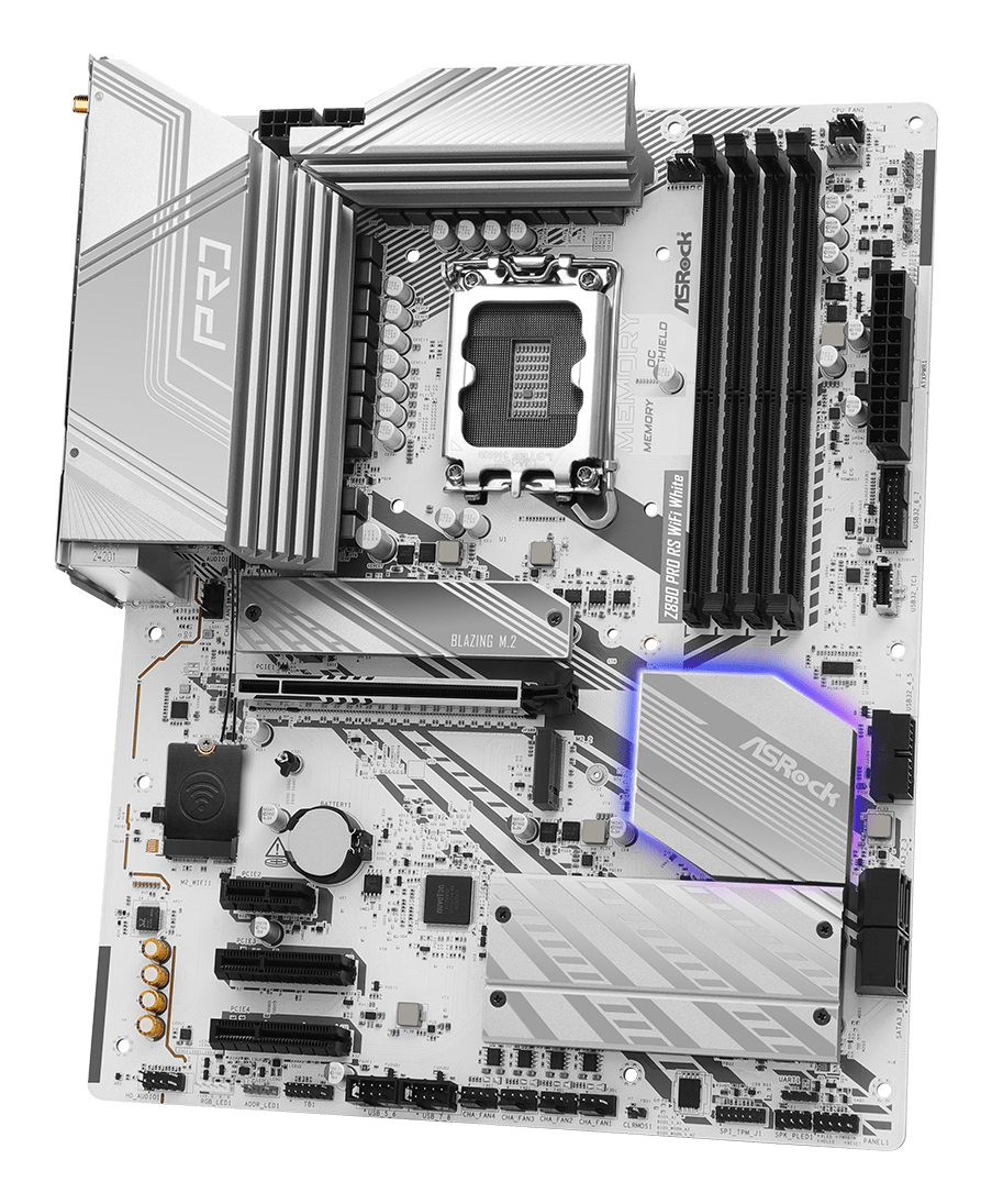 ASRock Z890 Pro RS WiFi White - Motherboard - ATX - LGA1851-Sockel - Z890 Chipsatz - USB4, USB-C 3.2 Gen 2x2, Ansicht 4