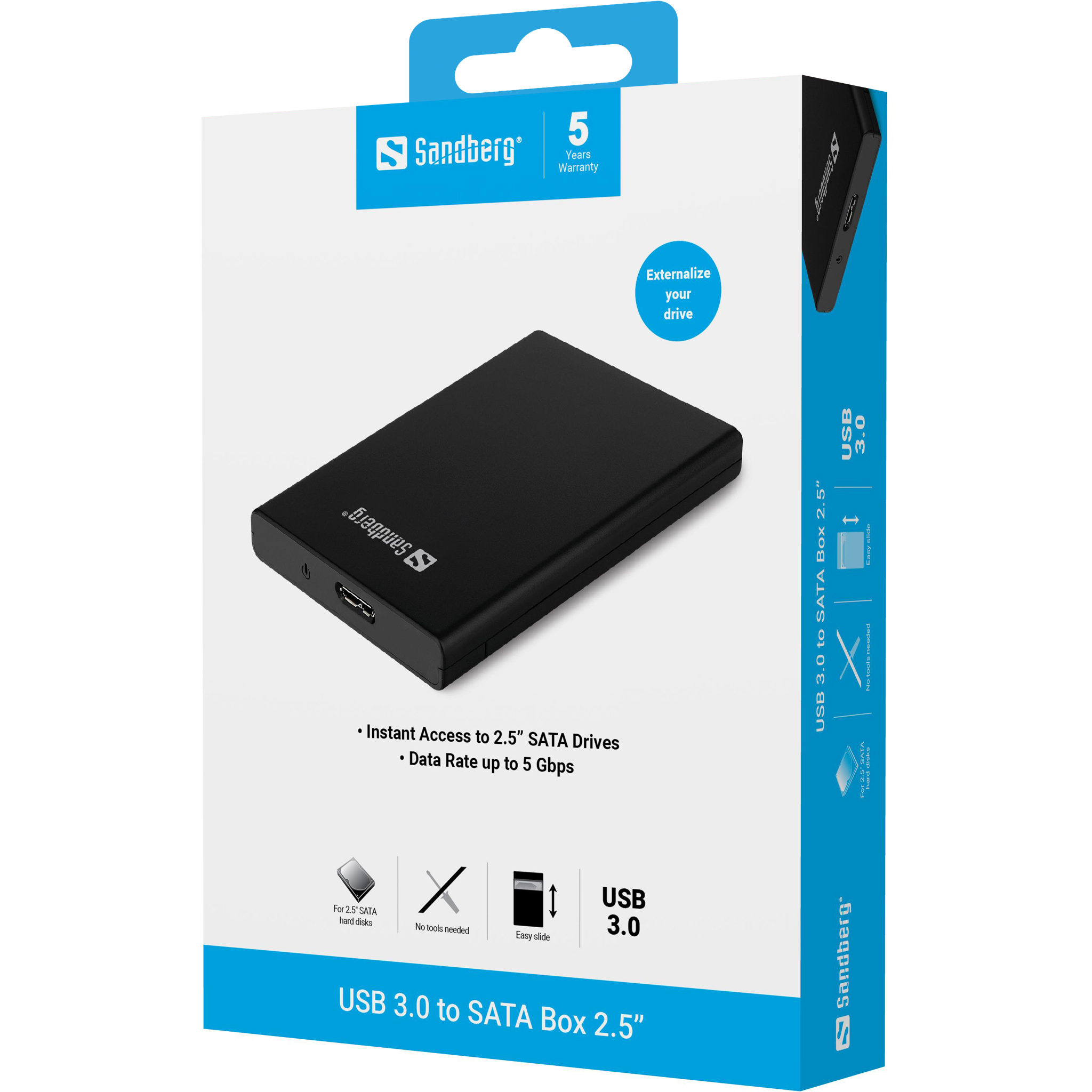 SANDBERG USB 3.0 to SATA Box 2.5 - Speichergehäuse - 2.5 (6.4 cm), Ansicht 2