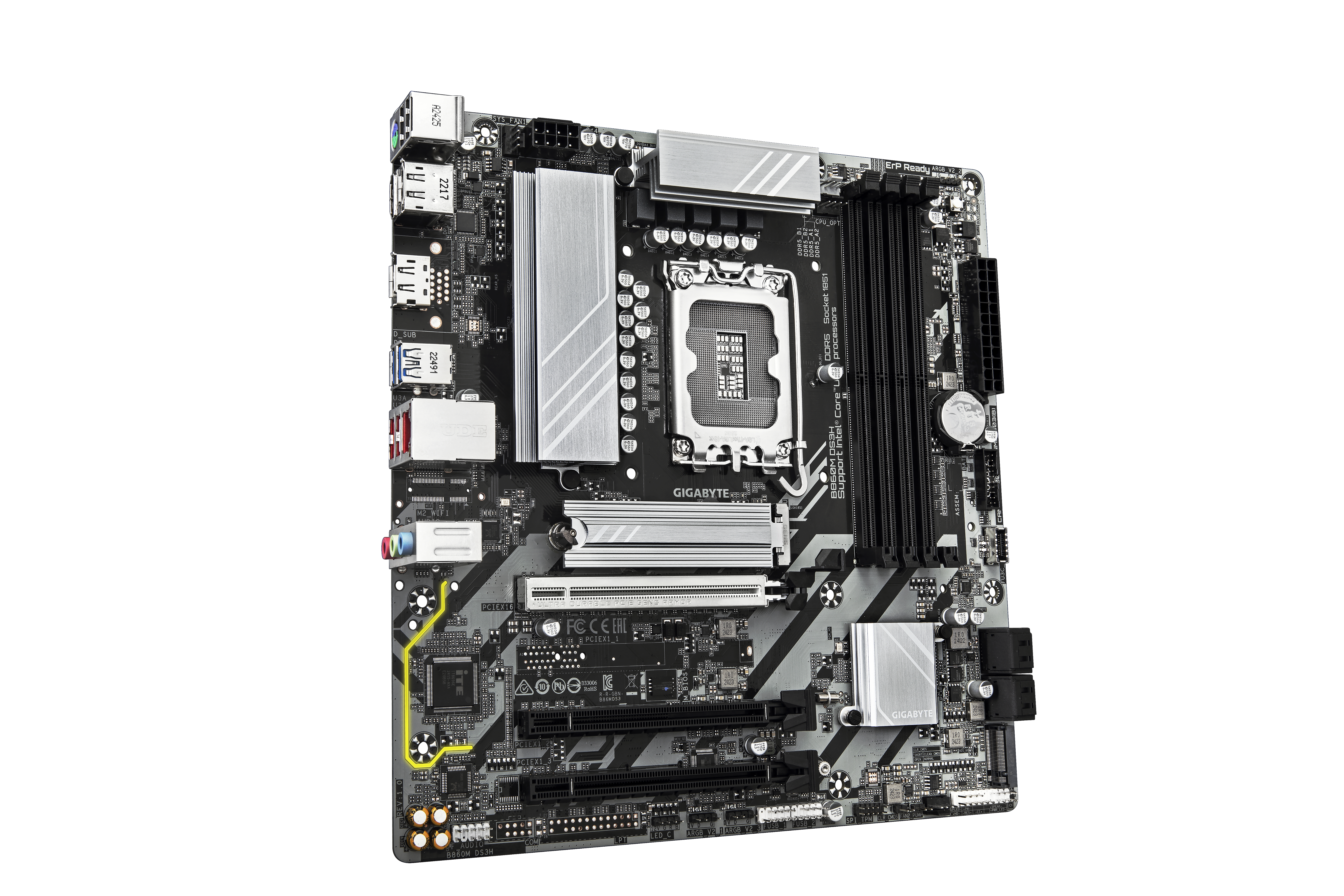 Gigabyte MB GBT Intel 1851 B860M DS3H - Micro/Mini/Flex-ATX - USB 3.2, Ansicht 2