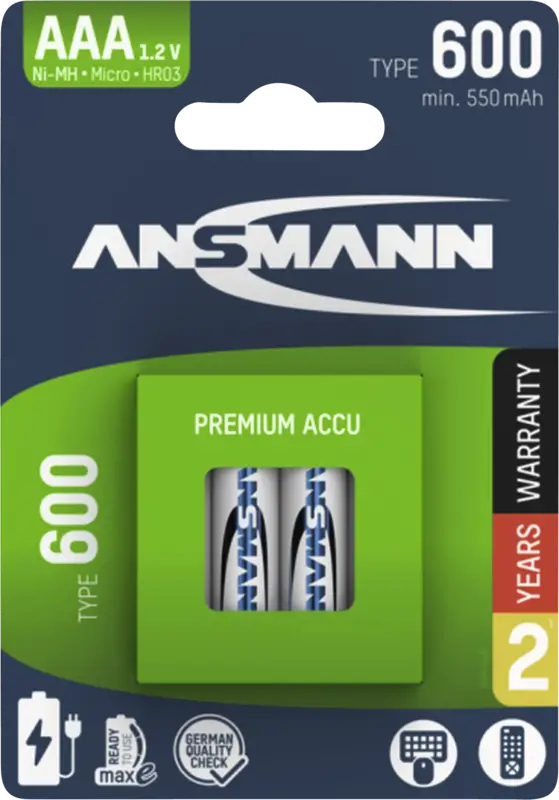 Ansmann 1x4 NiMH Akku Micro AAA Typ 600 min.550 mAh 1311-0022 - Akku - Micro (AAA), Ansicht 2