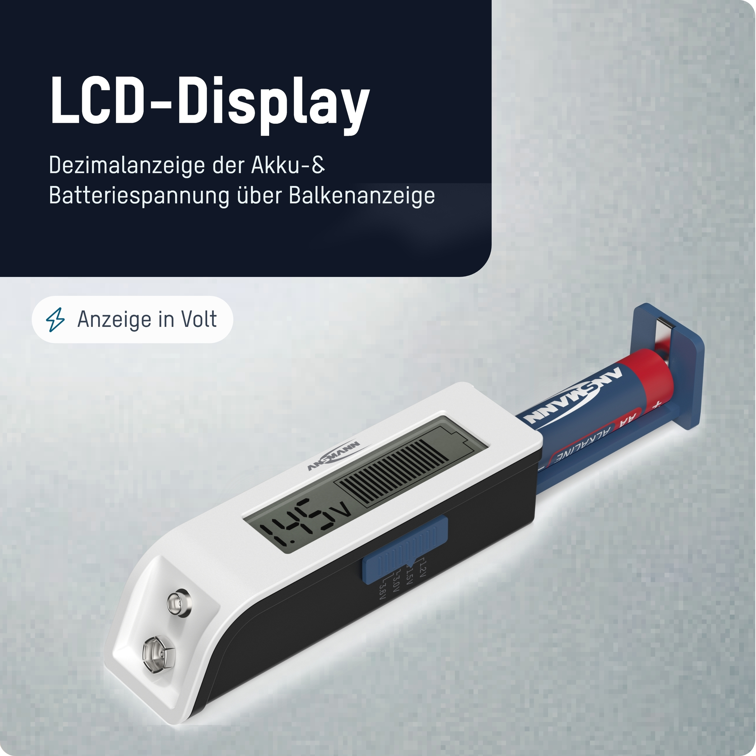 Ansmann Batterietester Universell LC-Display Balkenanzeige f.Akku/Batt - Batterie - 9V-Block, Ansicht 3