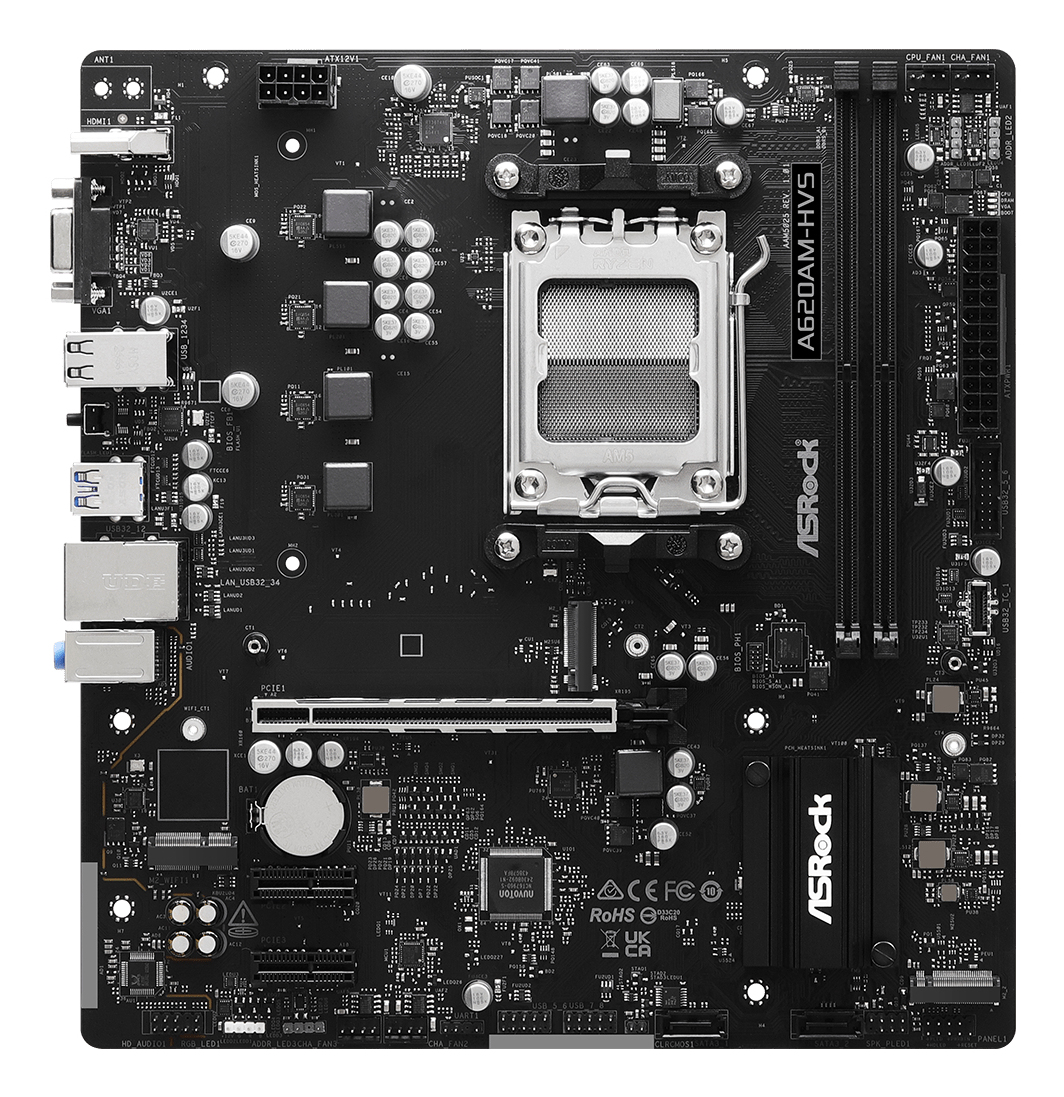 ASRock A620AM-HVS - Motherboard - micro ATX - Socket AM5 - AMD A620A Chipsatz - Gigabit LAN, Ansicht 3