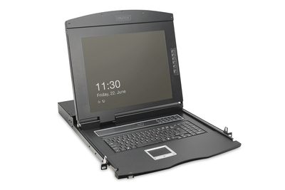 DIGITUS Modulare HD LCD KVM Konsole mit 19 TFT 16-Port HDMI KVM Anschluss Touchpad US Tastaturlayout