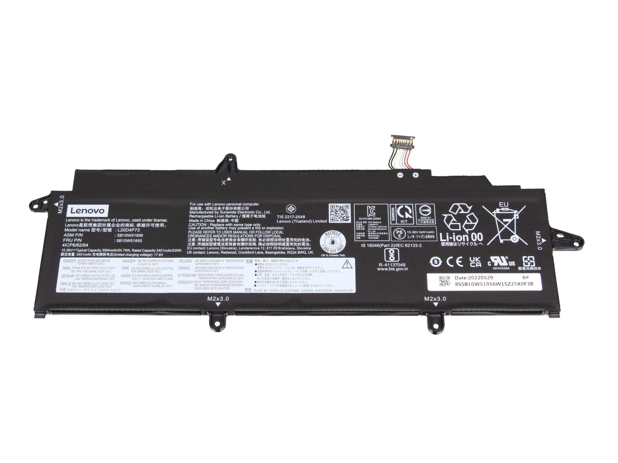 Lenovo 54.7Wh internal lithium-ion battery 4 cells - Batterie - 3.560 mAh, Ansicht 2