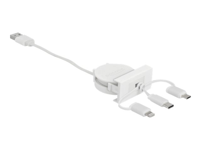Delock Easy 45 Modul USB 2.0 3 in 1 Aufrollkabel USB Typ-A zu USB-C", Micro USB und Lightning weiß
