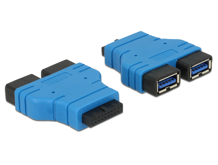 Delock USB3.0/2xUSB3.0, USB 3.0, 2 x USB 3.0-A, Schwarz, Blau