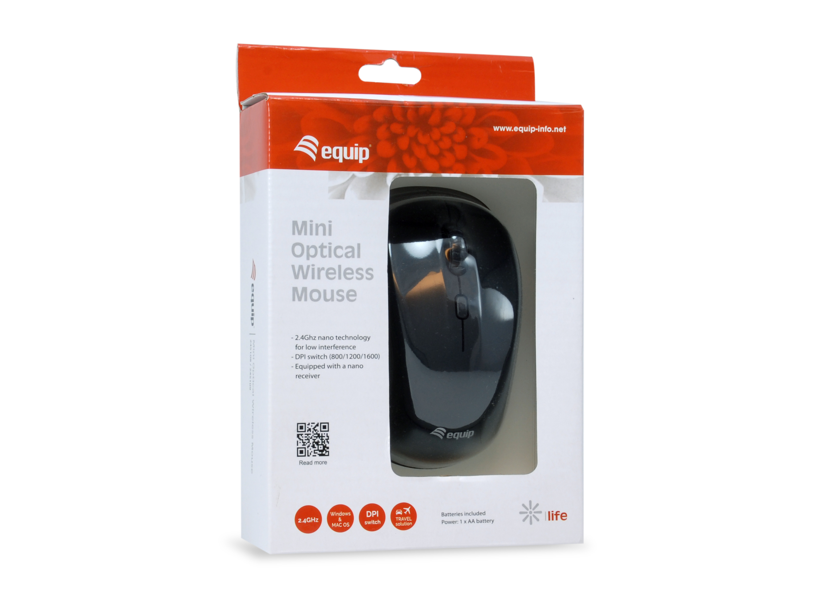 Equip Optische Mini Maus kabellos - Beidhändig - Optisch - RF Wireless - 1600 DPI - Schwarz, Ansicht 4