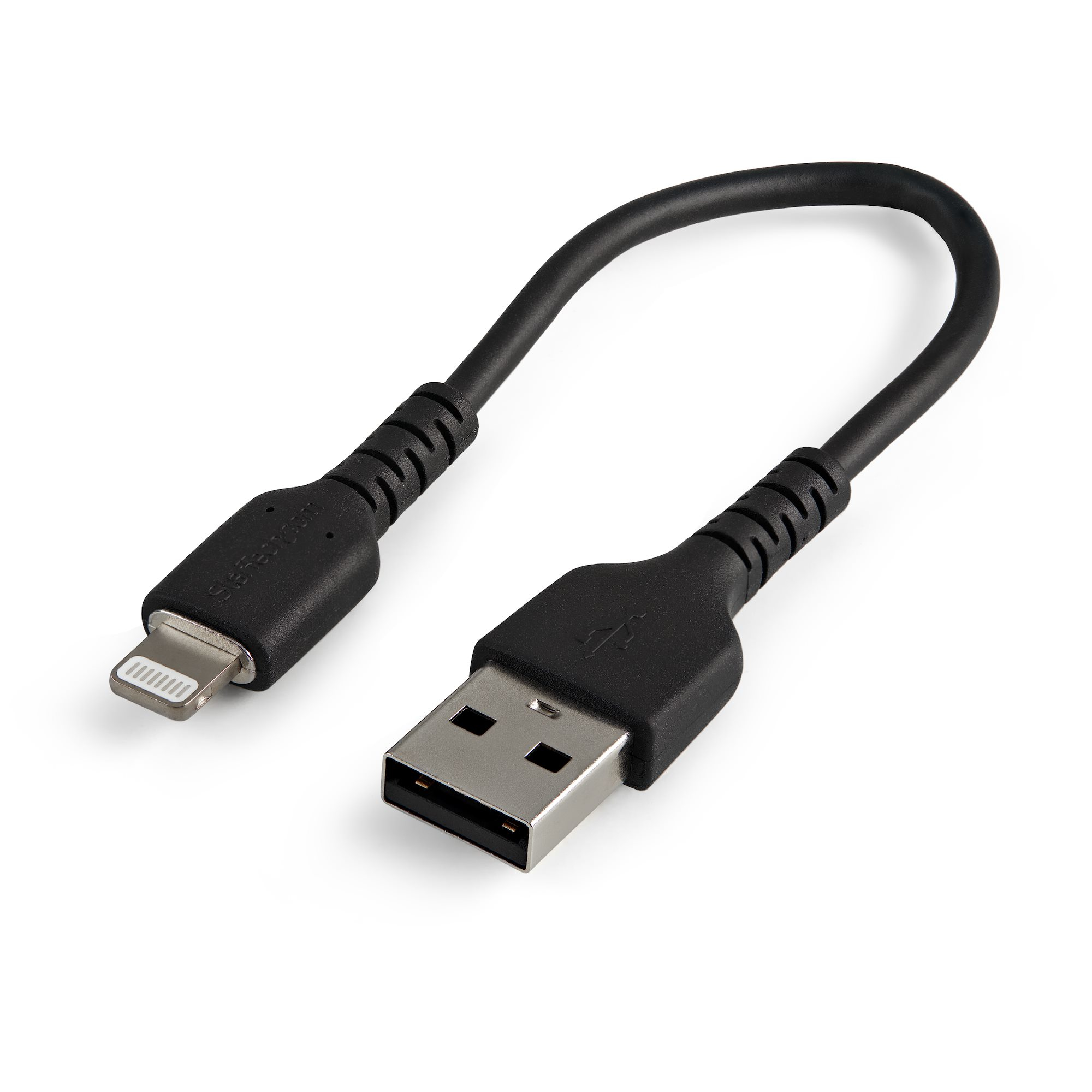 StarTech.com 15cm strapazierfähiges schwarzes USB-A auf Lightning-Kabel - Hochbelastbare, robuste Aramidfaser - USB Typ-A auf Lightningkabel - Lade-/Synchronisationskabel - Apple MFi-zertifiziert iPad/iPhone 12, Schwarz, USB A, Lightning, 0,15 m, Männlich, Männlich