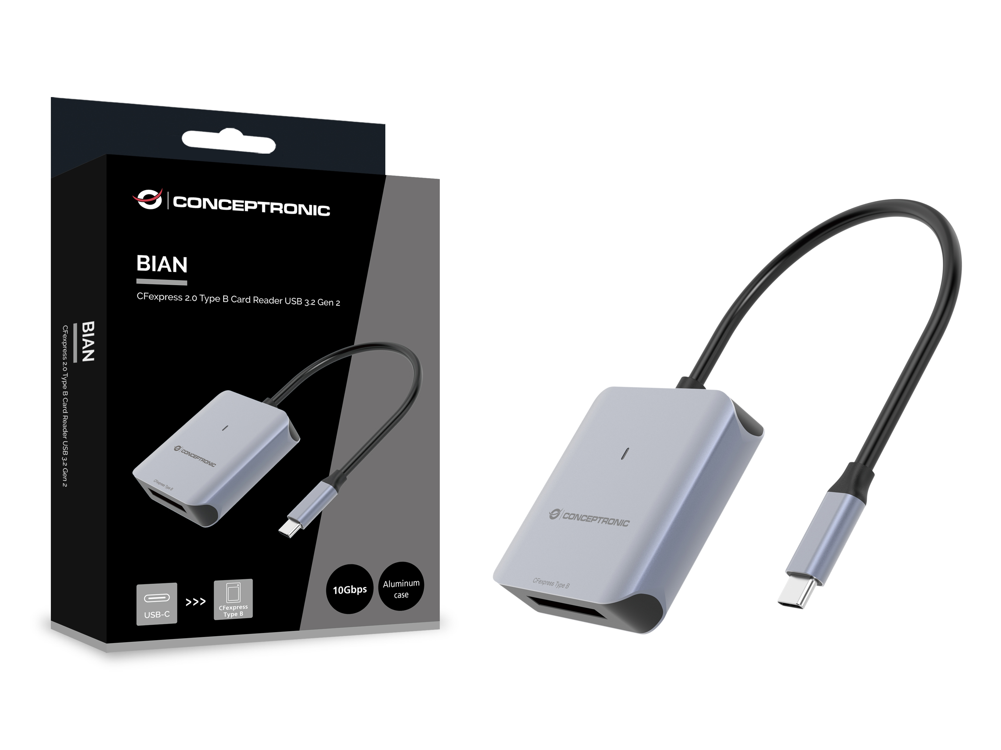 Conceptronic Card USB 3.2 Gen2 Typ-B CFexpress 2.0 sw - Card-Reader - CF Express Typ A, Ansicht 4