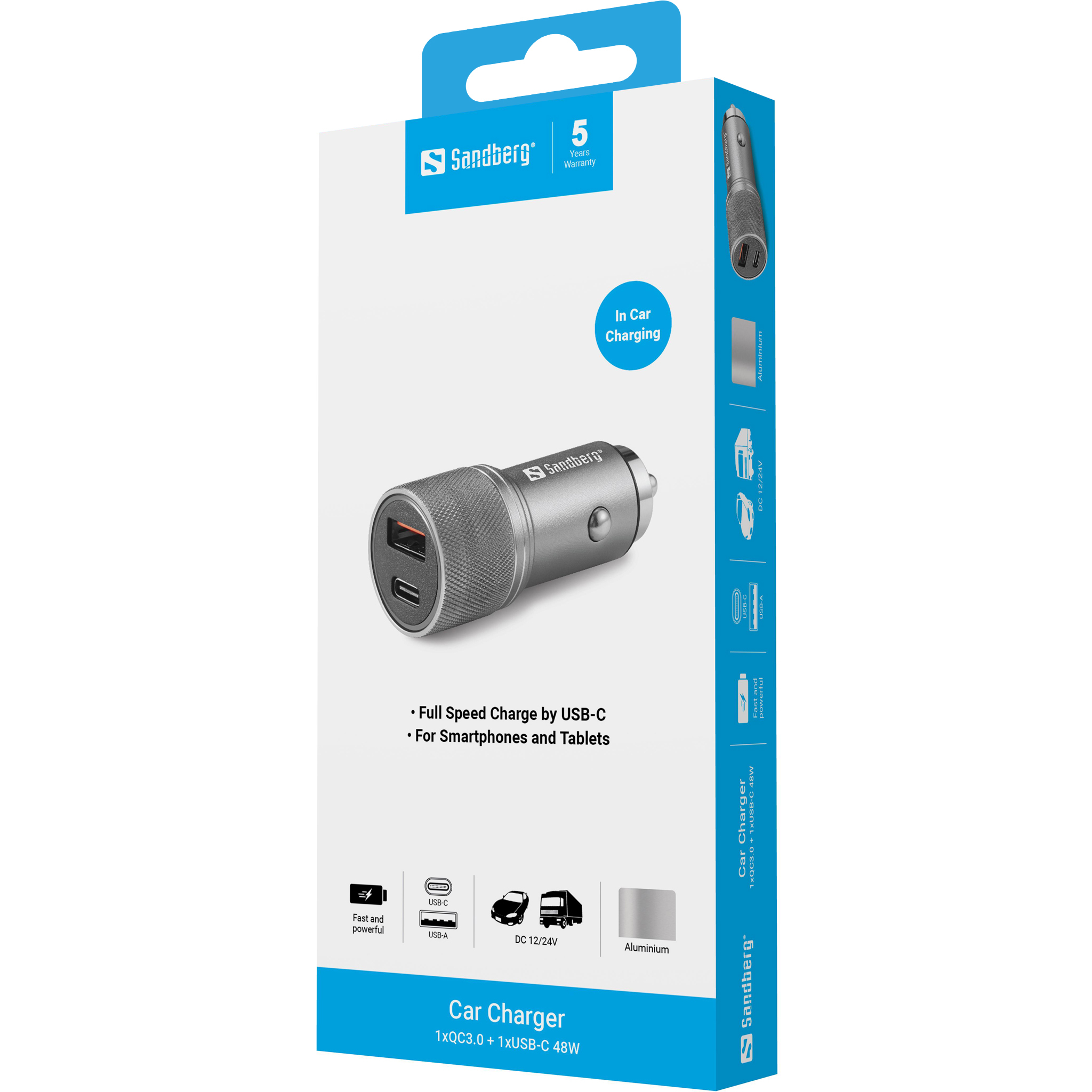 SANDBERG Car Charger 1xQC3.0+1xUSBC 48W, Ansicht 2