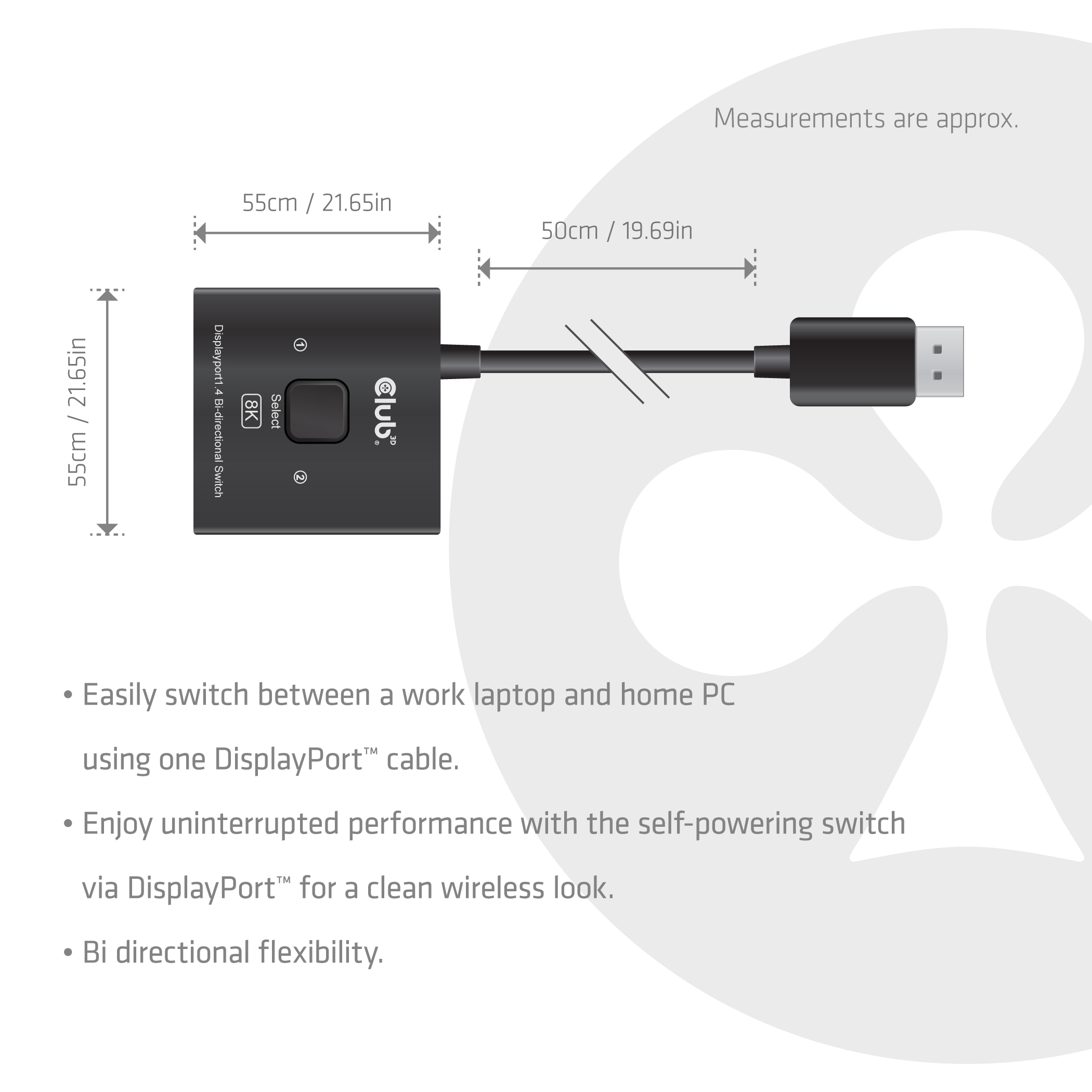 Club 3D DisplayPort Switch 2-in-1 Bi-Direktional 8K60Hz - KVM-Umschalter, Ansicht 4