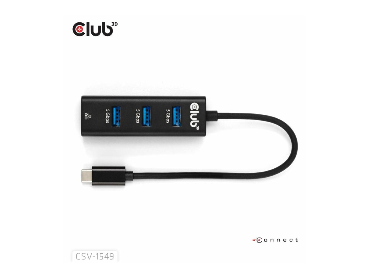 Club 3D CSV-1549 - Hub - USB Typ-C - 3 x USB 3.2 Gen1 + 1 x 10/100/1000, Ansicht 3