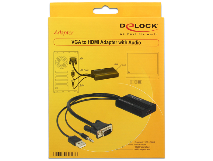 Delock VGA to HDMI Adapter with Audio - Video- / Audio-Adapter - DB-15, Mini-Stecker, USB (nur Strom), Ansicht 3