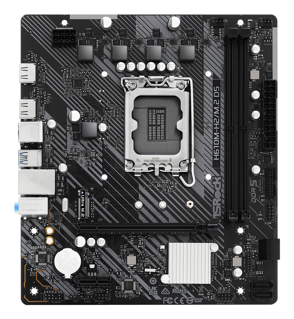 ASRock H610M-H2/M.2 D5 Intel H610 1700 Micro ATX 2 DDR5 2 HDMI GB LAN PCIe4 1x M.2, Ansicht 3