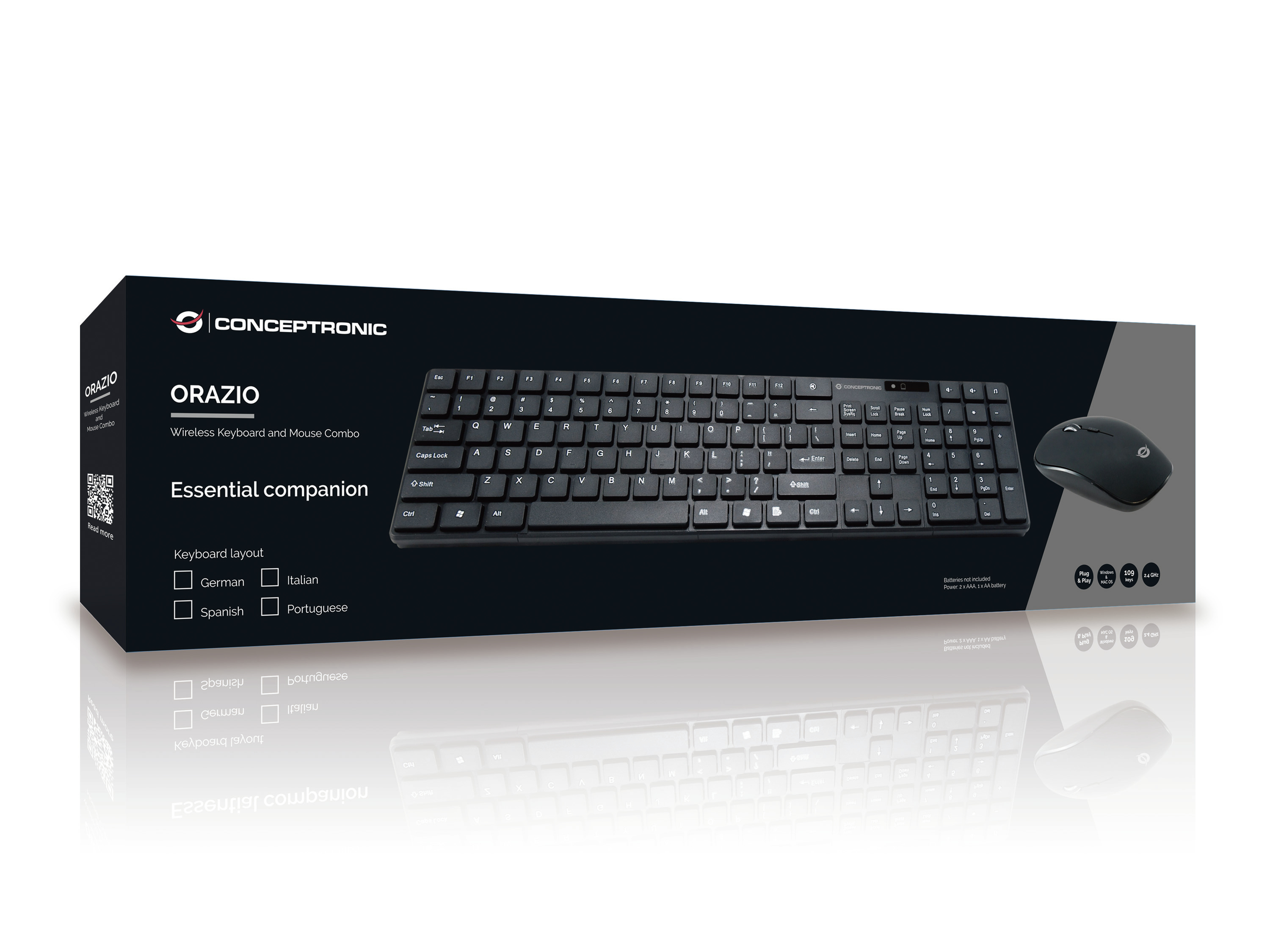 Conceptronic ORAZIO - Tastatur-und-Maus-Set - kabellos - 2.4 GHz Schwarz - TL: Deutsch, QWERTZ, Ansicht 3