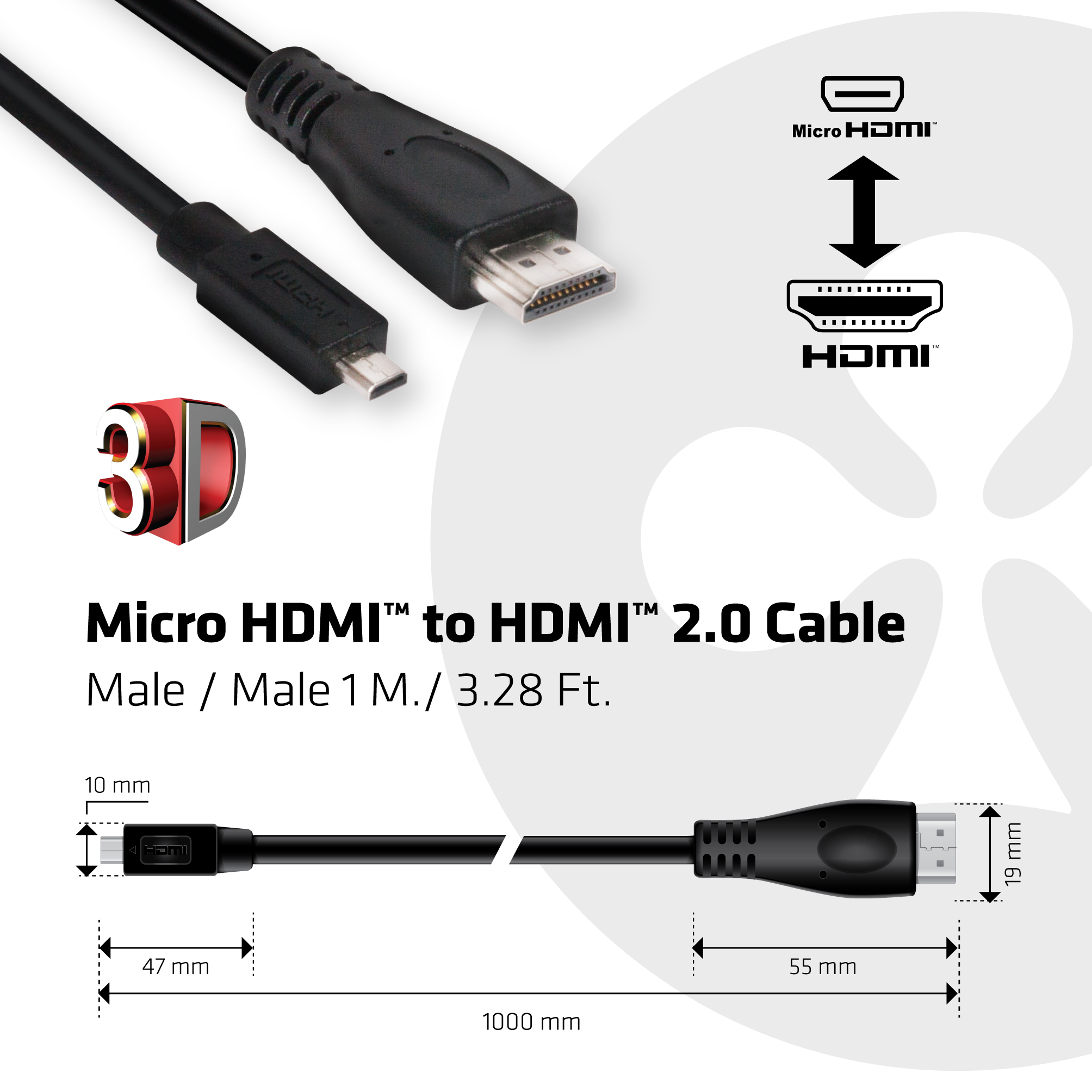 Club 3D CAC-1351 - HDMI-Kabel - mikro HDMI (M), Ansicht 3