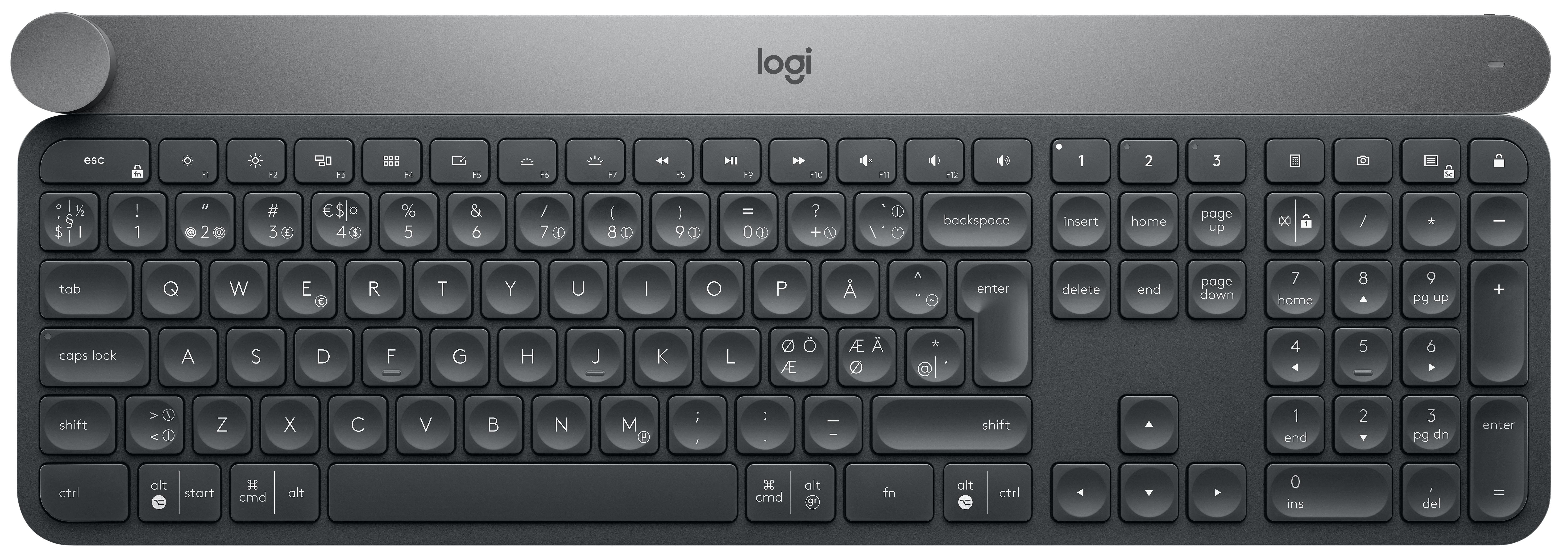 Logitech Craft Advanced keyboard with creative input dial, Volle Größe (100%), Kabellos, RF Wireless + Bluetooth, QWERTY, Schwarz, Grau