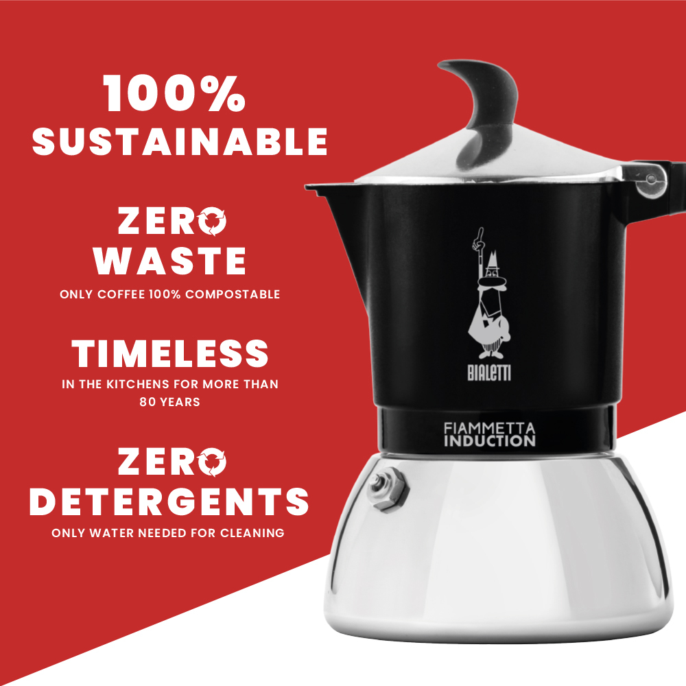 Bialetti Fiammetta Induction - Mokka-Kanne - 0,1 l - Schwarz - Edelstahl - Aluminium - 2 Tassen - Polyamid, Ansicht 4