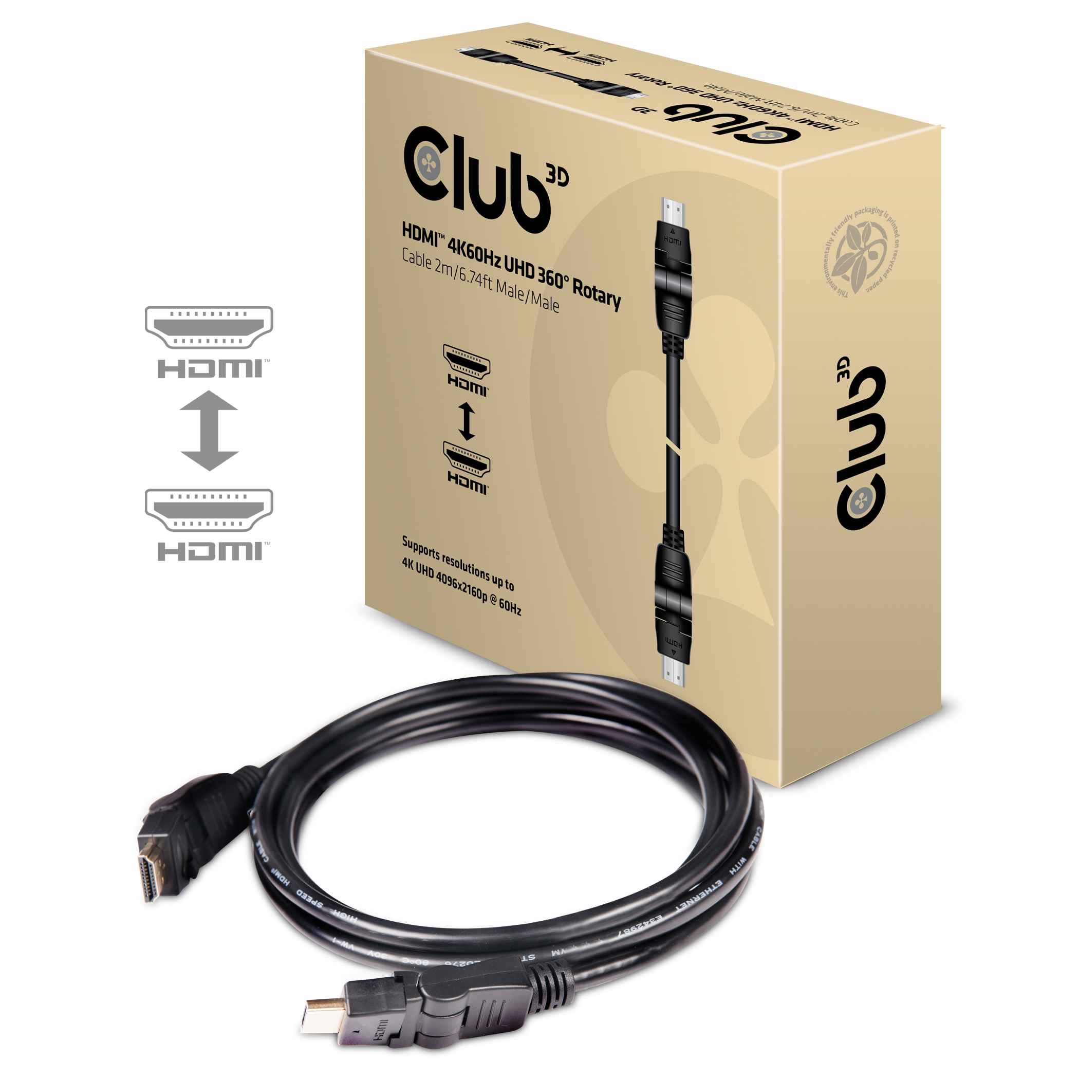 Club 3D CAC-1360 - HDMI-Kabel mit Ethernet - HDMI männlich drehend zu HDMI männlich drehend, Ansicht 3
