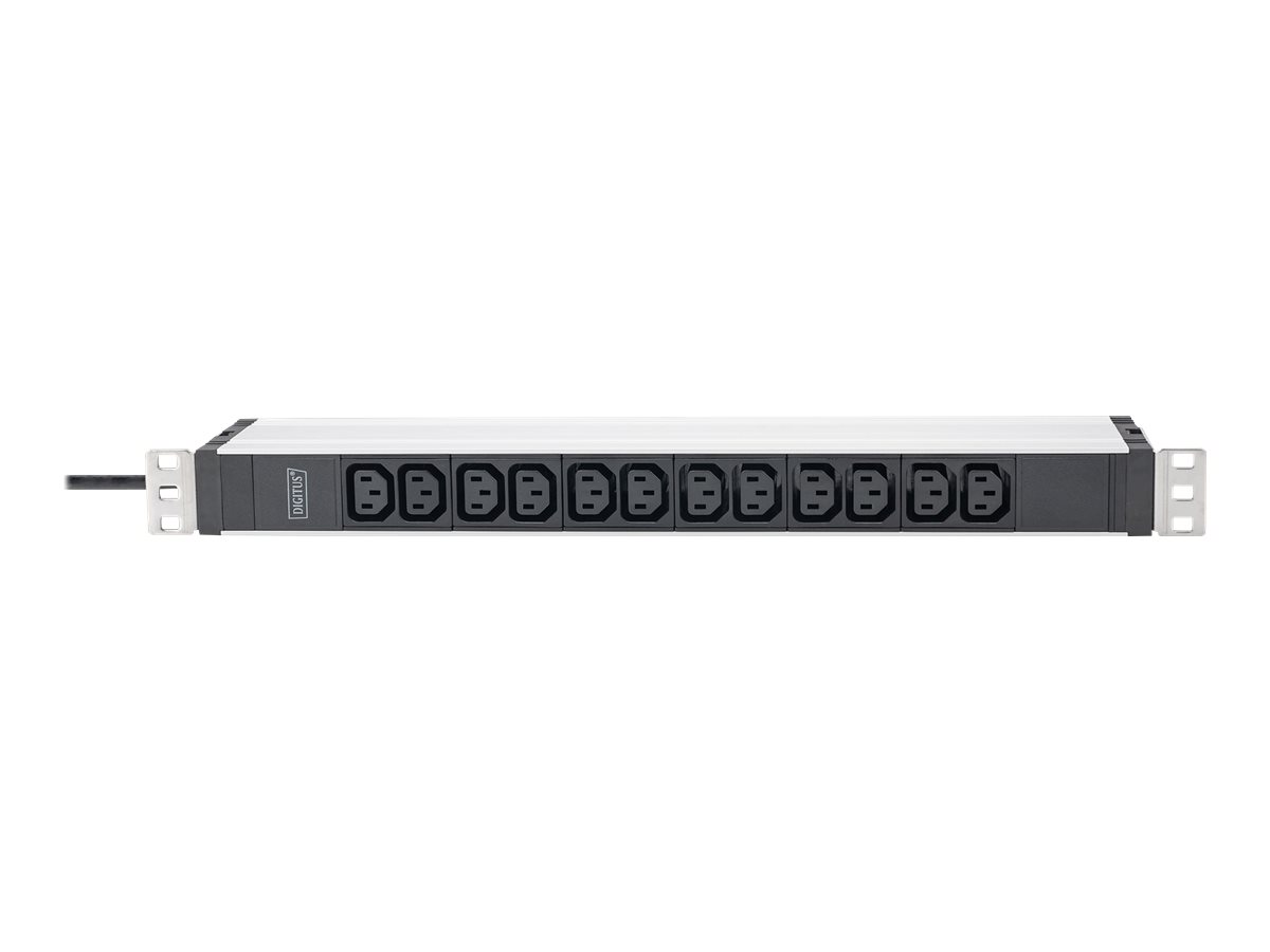 DIGITUS Steckdosenleiste mit Aluminiumprofil, 12-fach, 2 m Zuleitung Schutzkontaktstecker