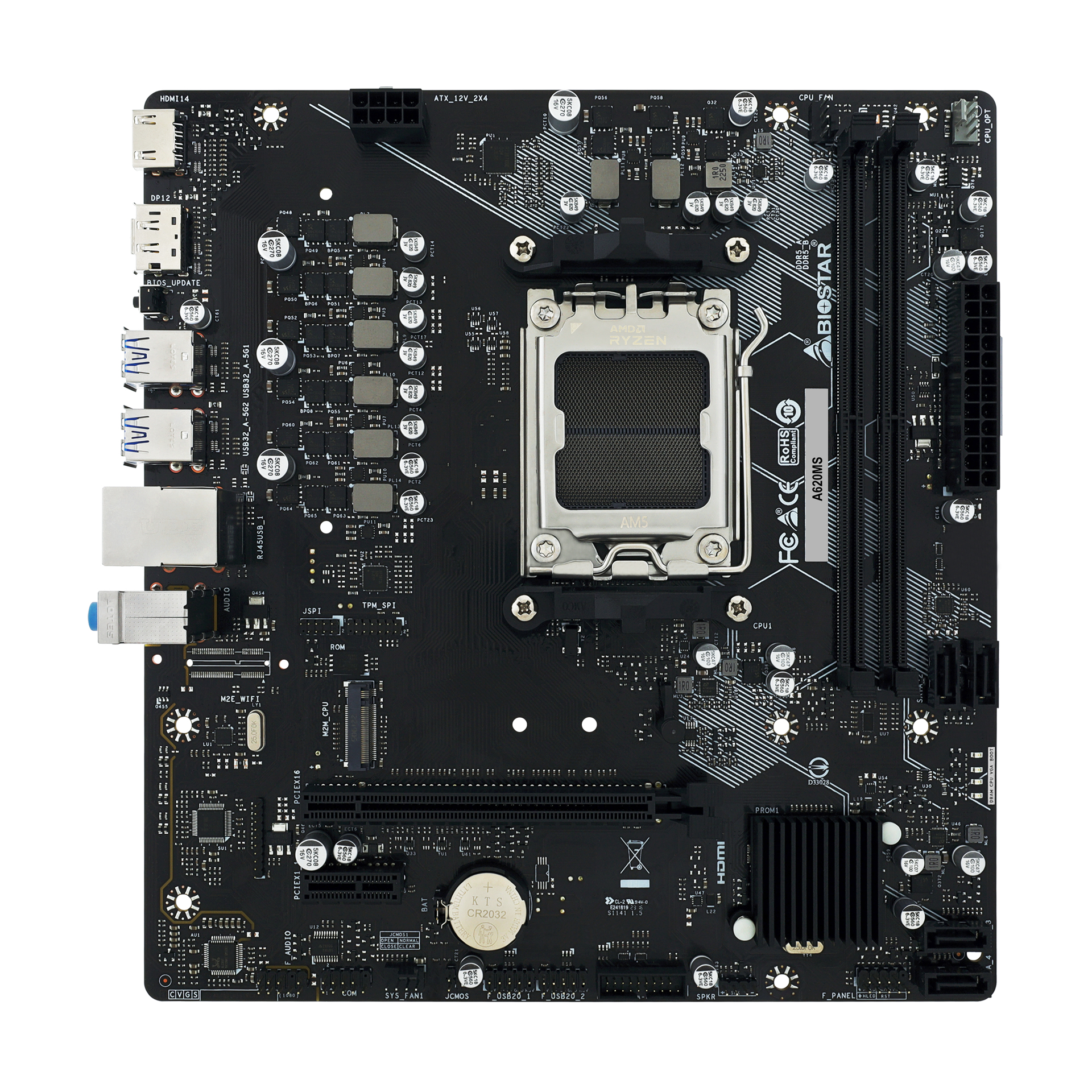 Biostar A620MS A620 AM5 mATX DDR5 - Mainboard - AMD Sockel AM5 (Ryzen Zen4), Ansicht 2