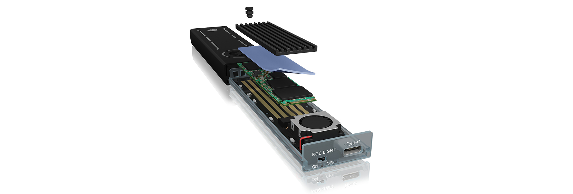 ICY BOX | M.2 NVMe SSD Aluminiumgehäuse, USB 3.1 Type-C®, Lüfter, ARGB | black