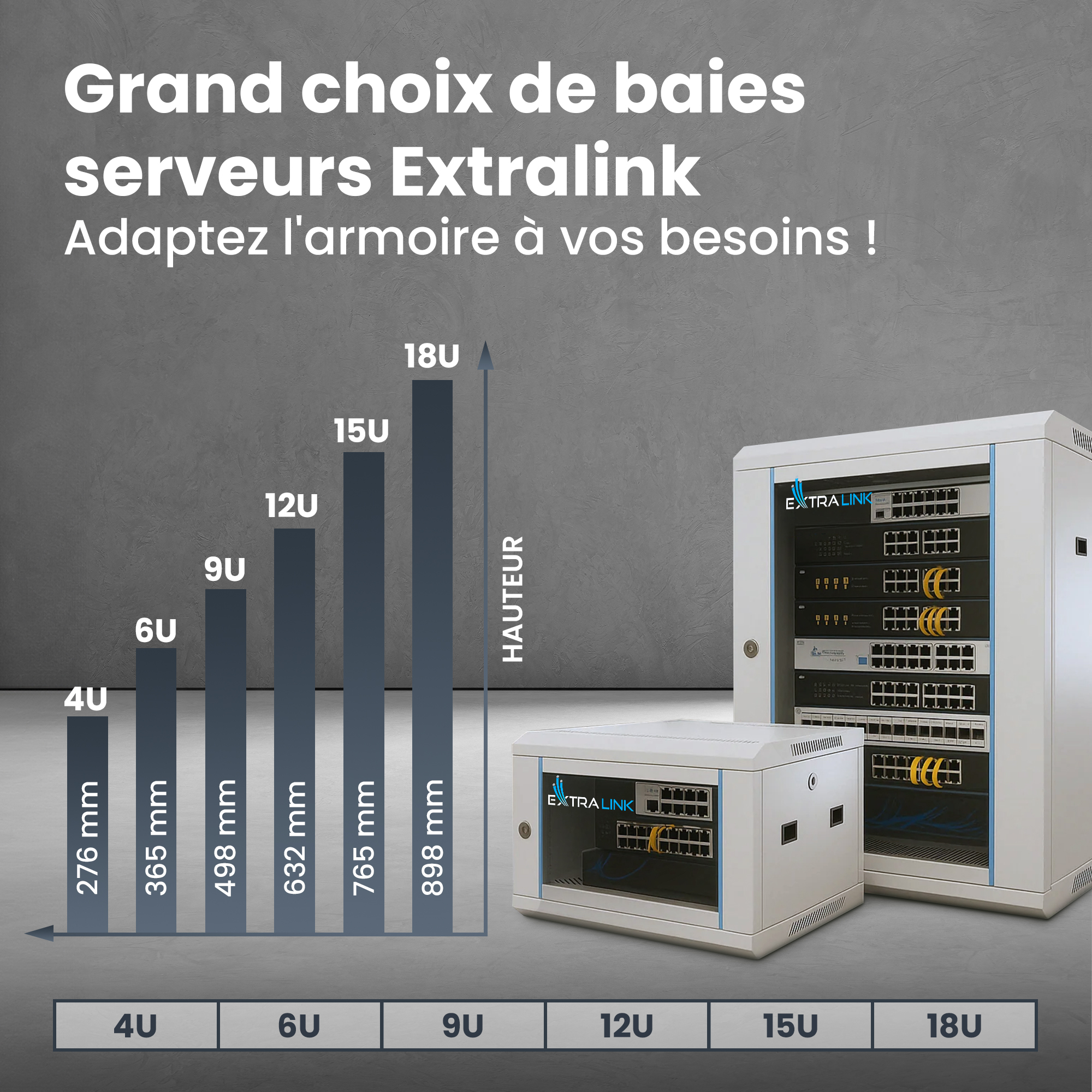 Extralink Rackmount-Schrank 18U 600x450 Grau Wandmontage - 18U - 180 kg - Sperrschloss - Ablageschienen - Grau, Ansicht 2